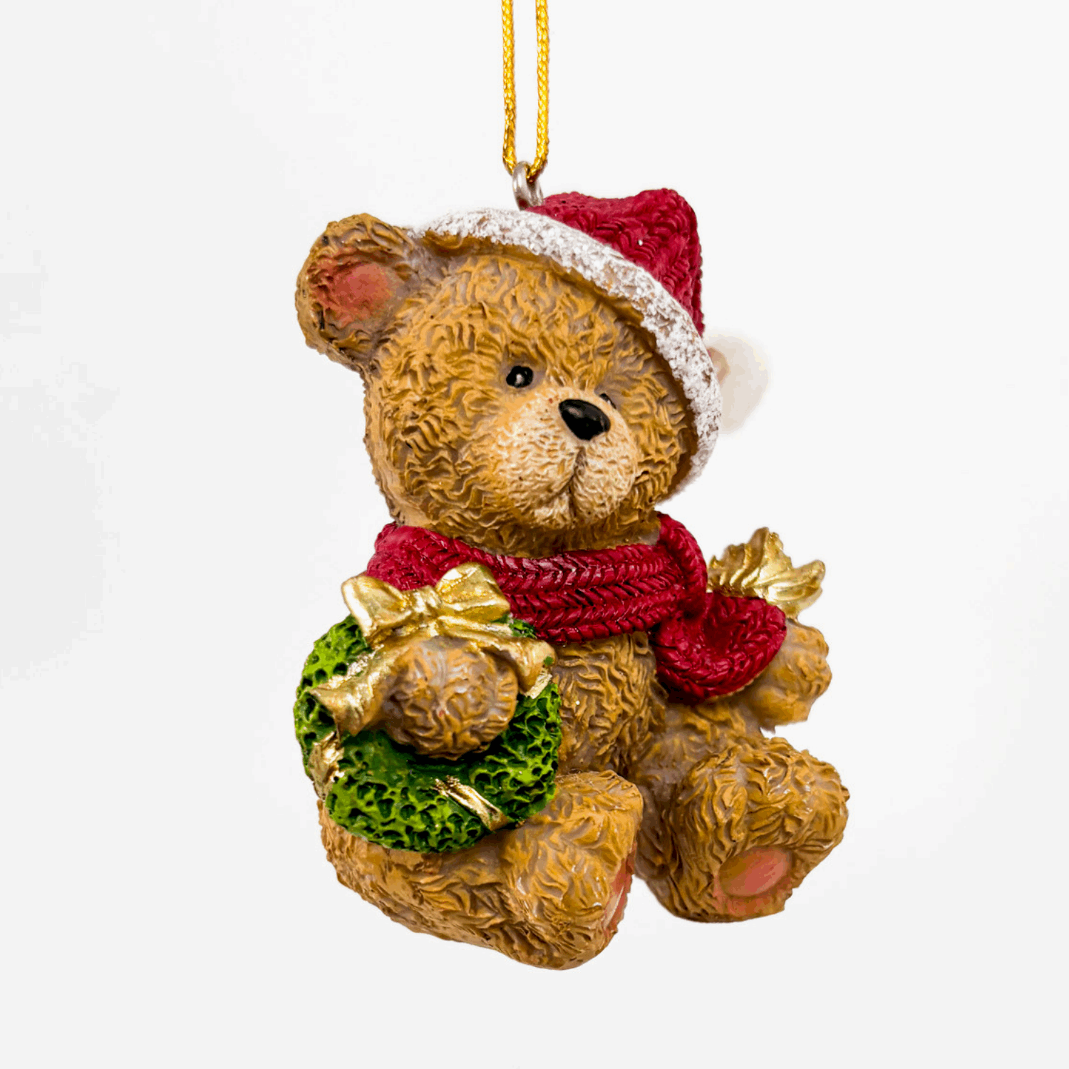 Resin Teddy Bear Hanging Christmas Baubles Set of 2 Sunshine Thrift
