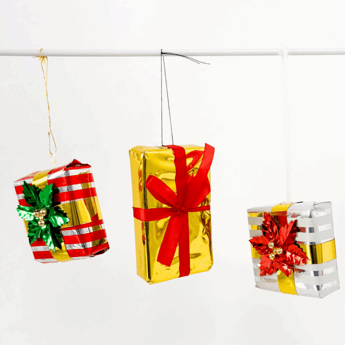 Vintage Foil Gift Present Hanging Decorations Set of 6 Sunshine Thrift