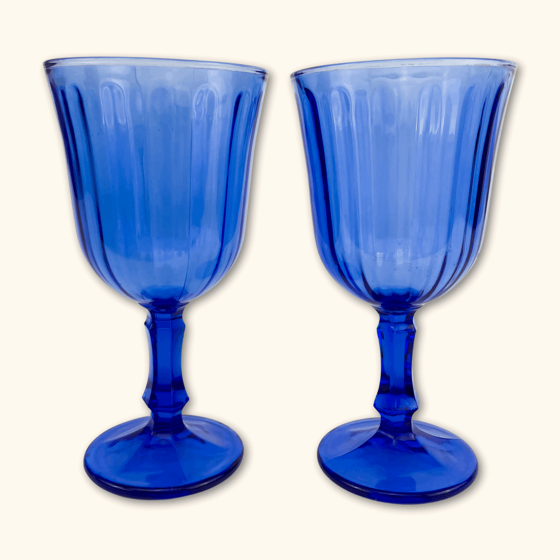 Cobalt Blue Vintage Wine Glasses - Set of 2 - - Glassware