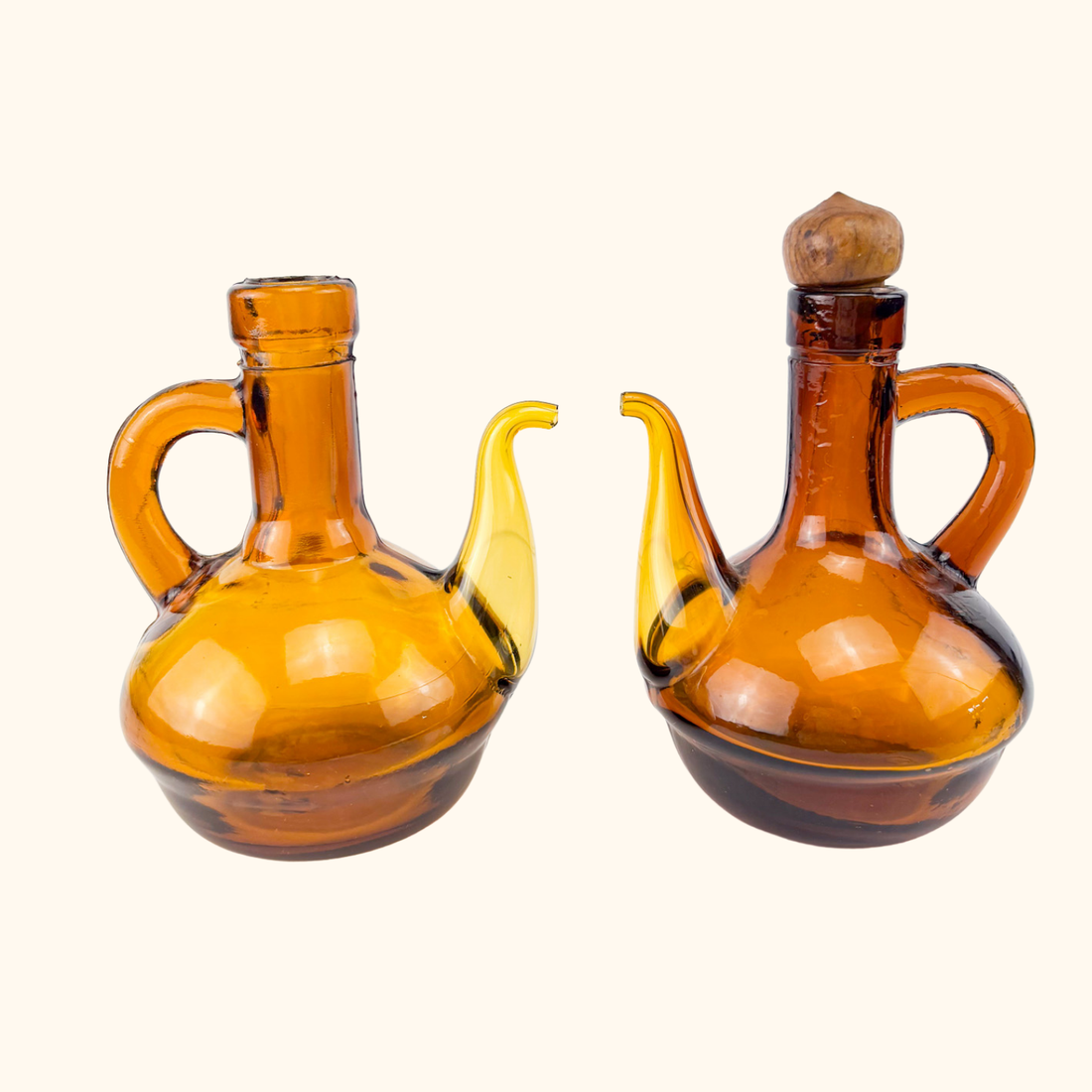 Hand Blown Amber Glass Oil Vinegar Decanter Bottles Sunshine Thrift