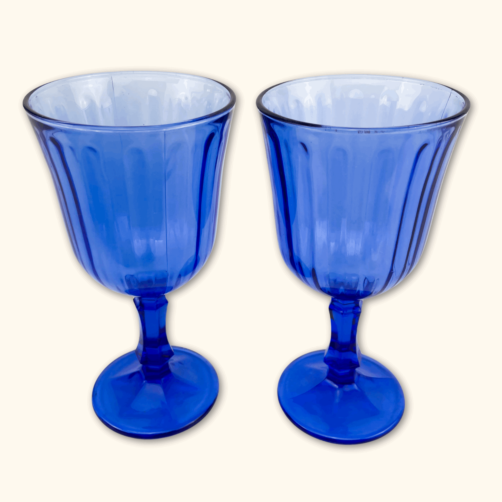 Cobalt Blue Vintage Wine Glasses - Set of 2 - - Glassware
