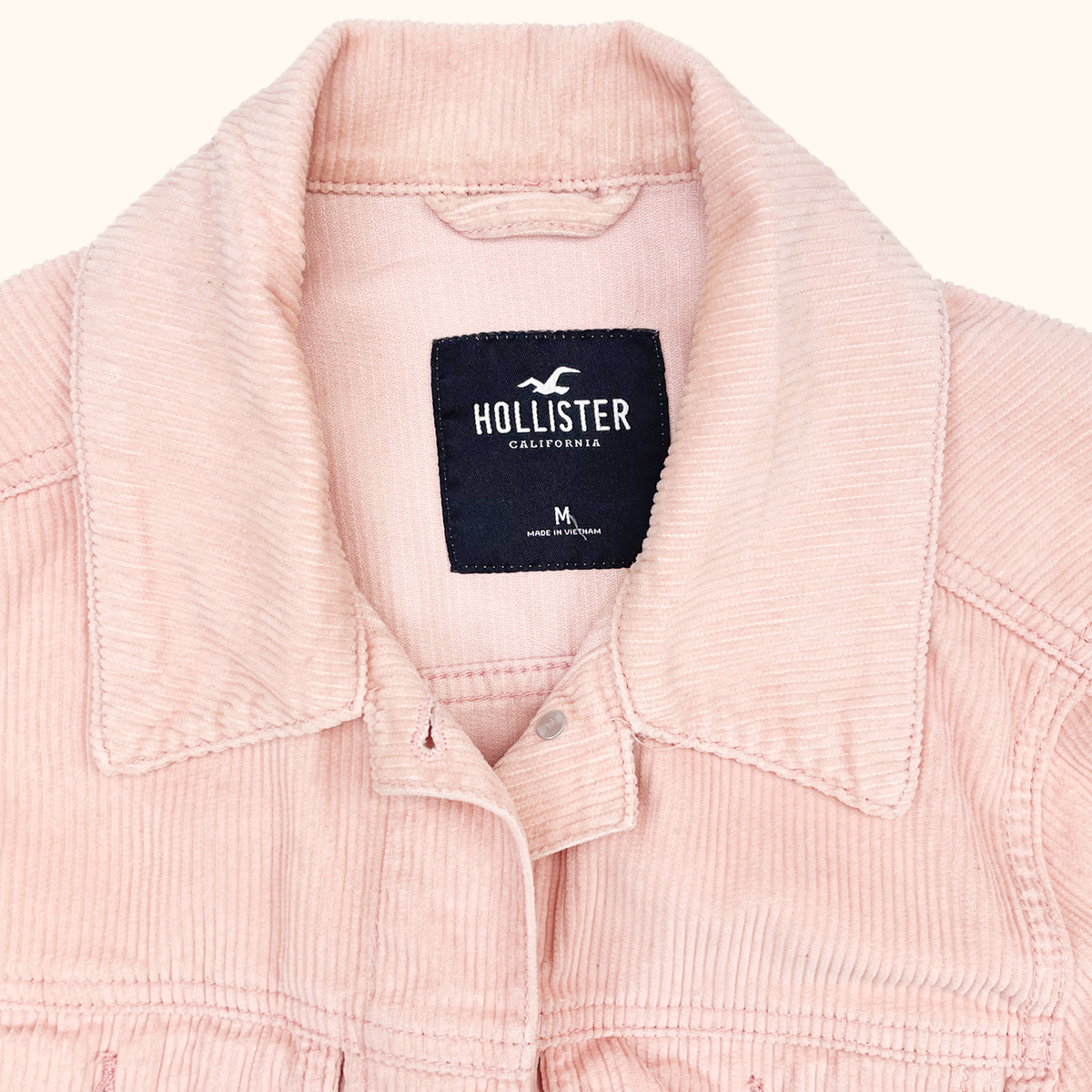 Hollister Pink Cord Cropped Denim Jacket - Size Medium
