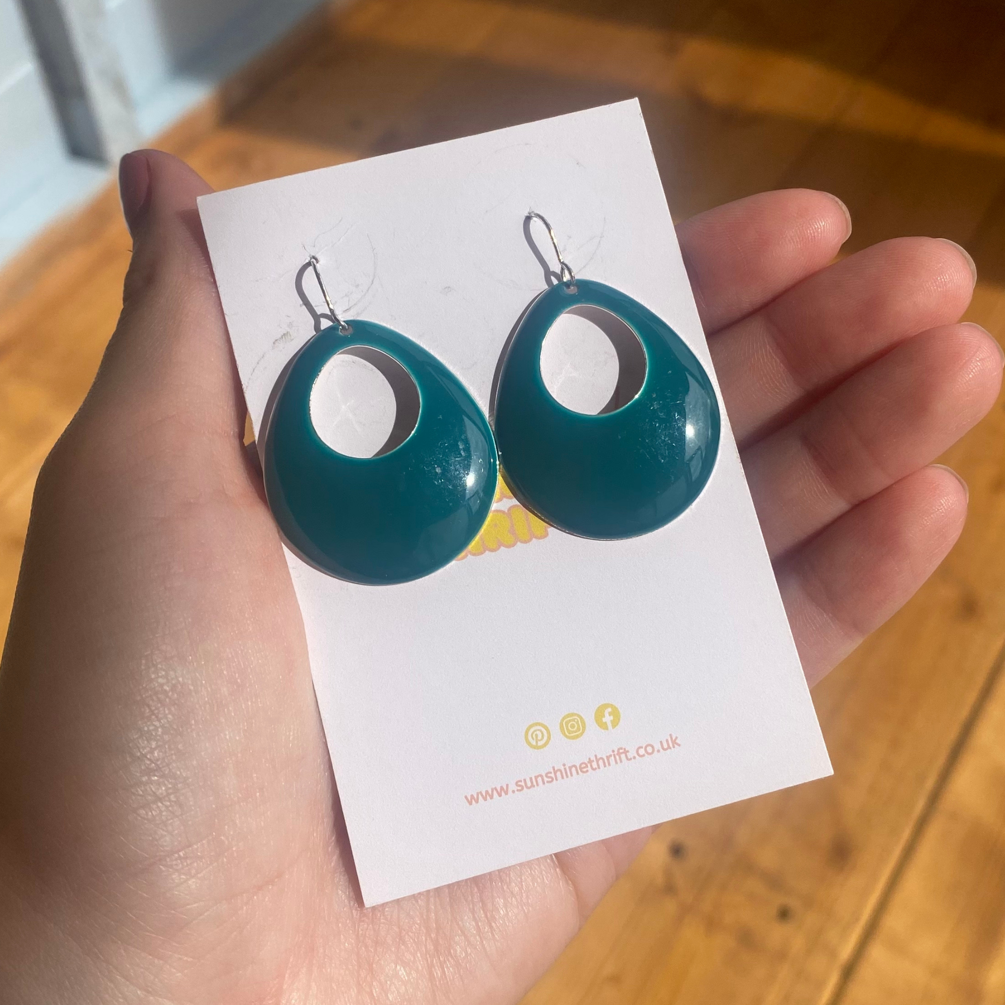 Teal Oval Hoop Teardrop Earrings -  - Jewellery