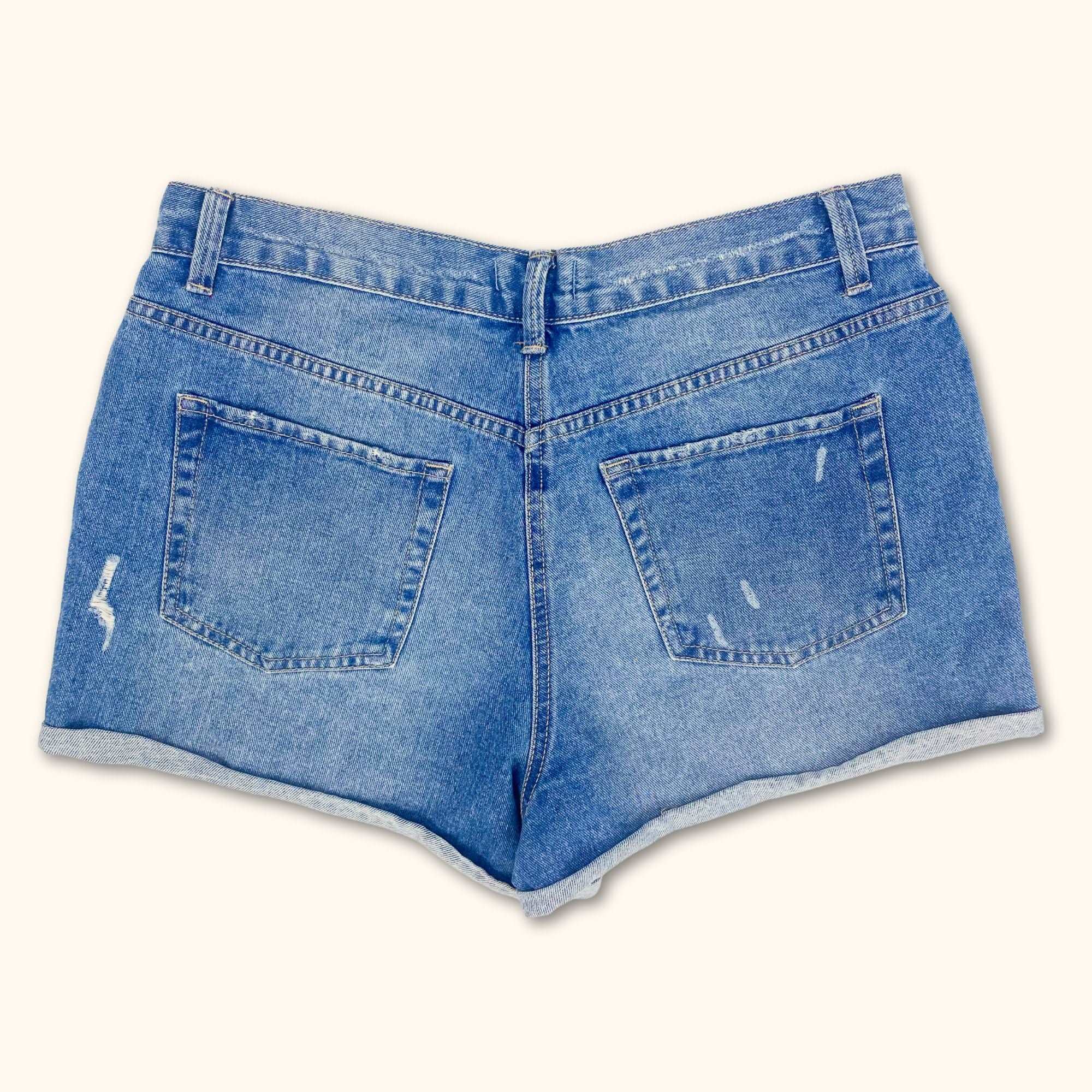 Blue High Waist Denim Shorts with Stars - Size 12 -  - Shorts