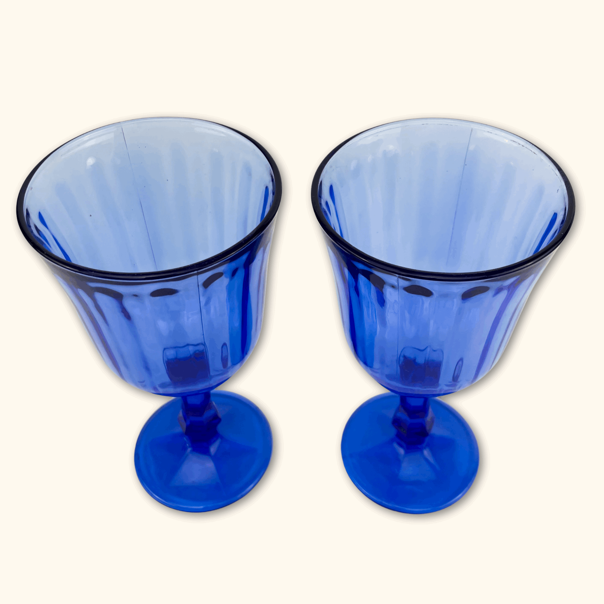 Cobalt Blue Vintage Wine Glasses - Set of 2 - - Glassware