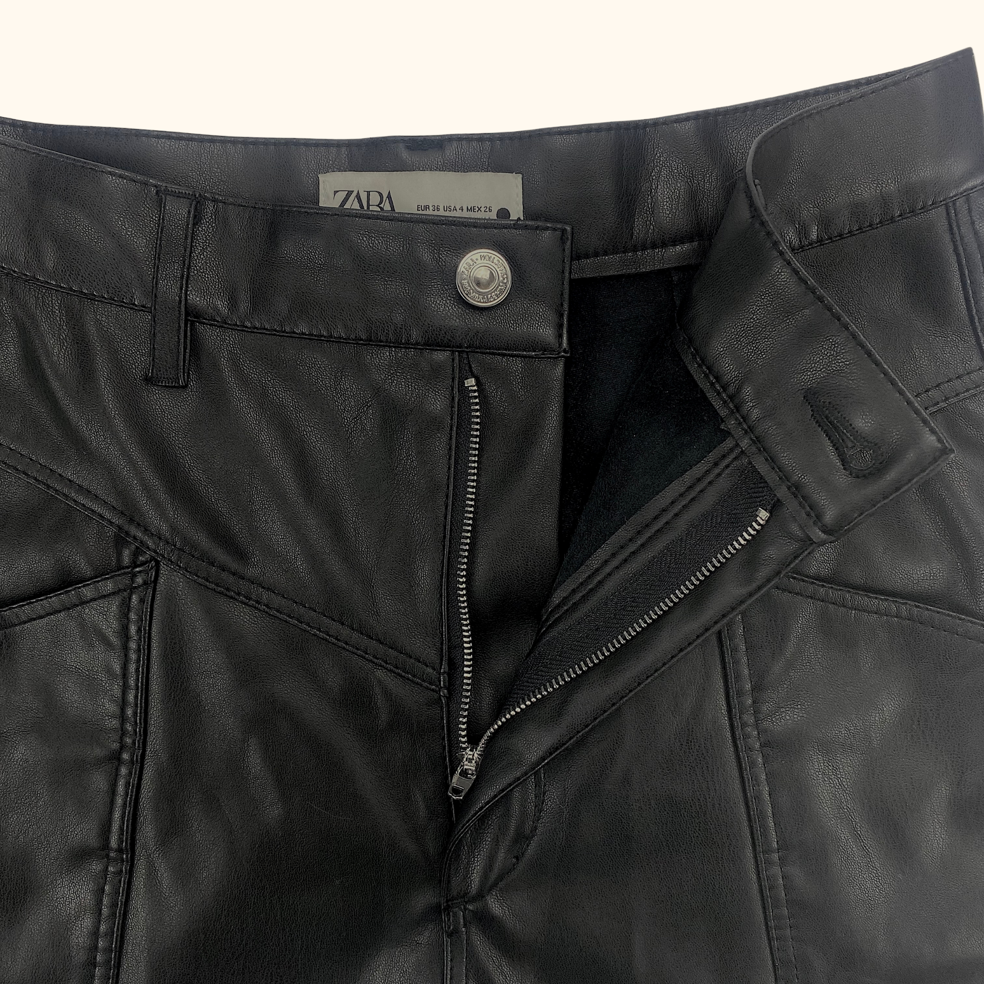 Zara High Rise Faux Leather Cropped Trousers Black - Size Small - - Trousers