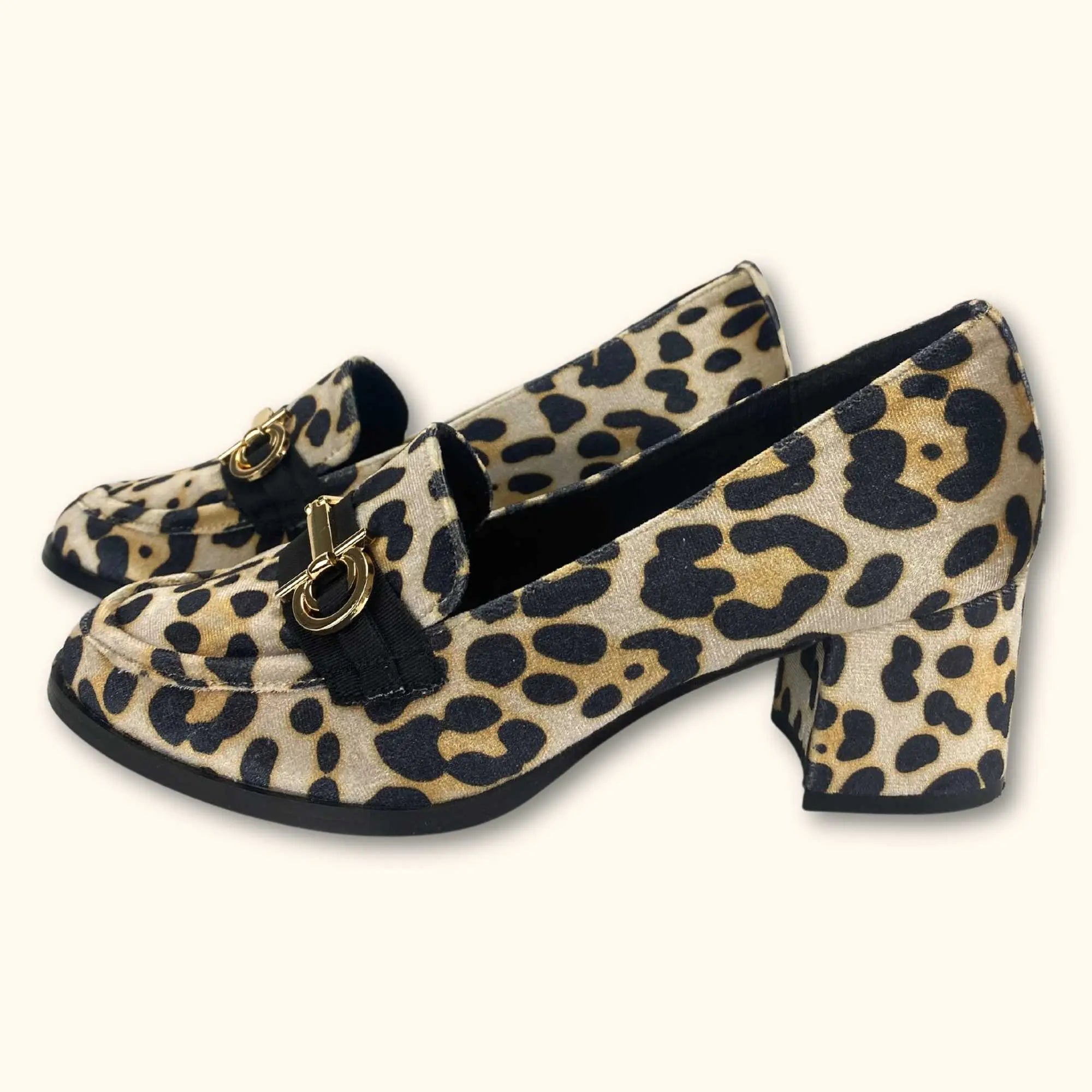 ASOS DESIGN Chunky Heeled Loafers Leopard velvet - Size 3 -  - Shoes