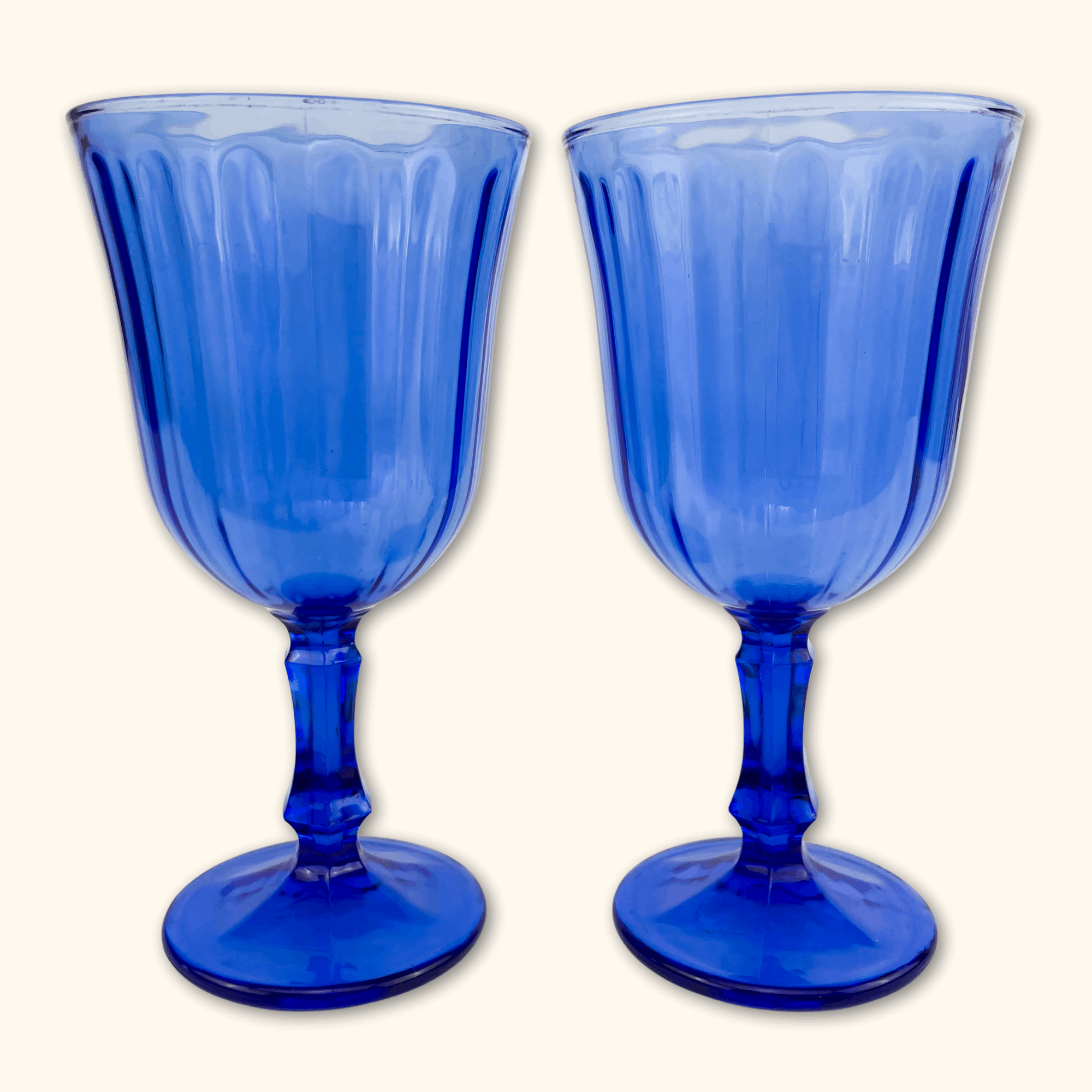 Cobalt Blue Vintage Wine Glasses - Set of 2 - - Glassware