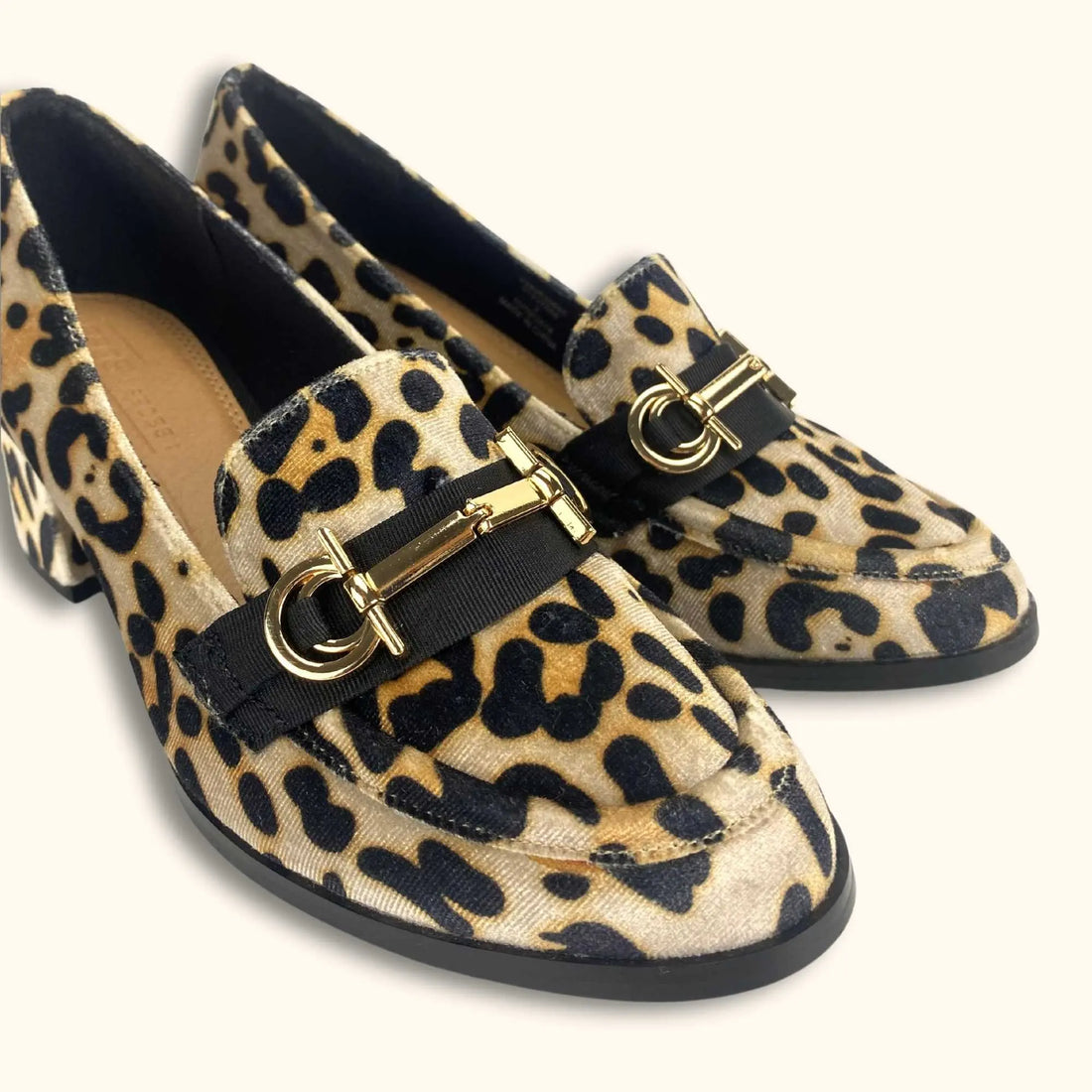 ASOS DESIGN Chunky Heeled Loafers Leopard velvet - Size 3 - - Shoes