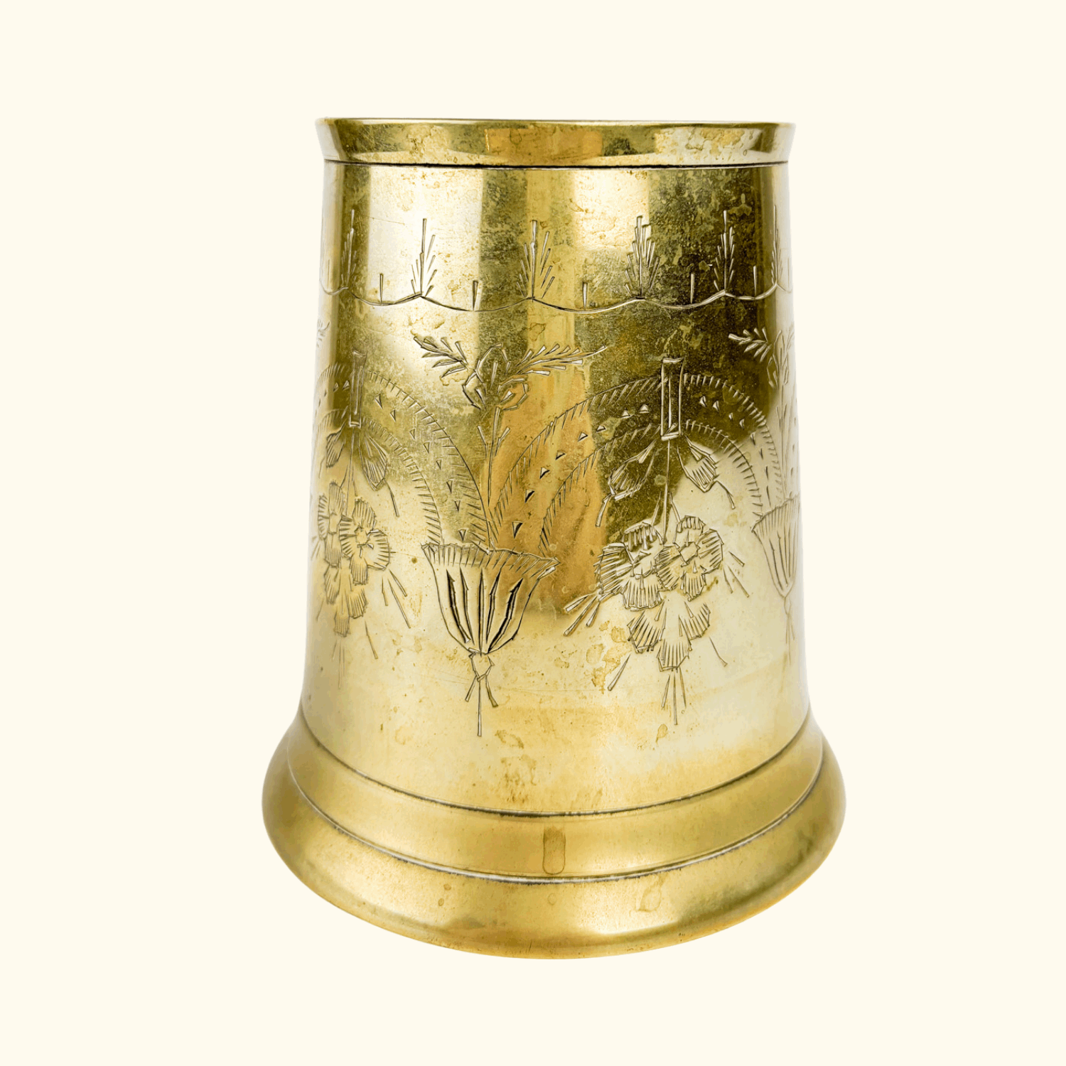 Vintage Brass Etched Tankard Mug Sunshine Thrift
