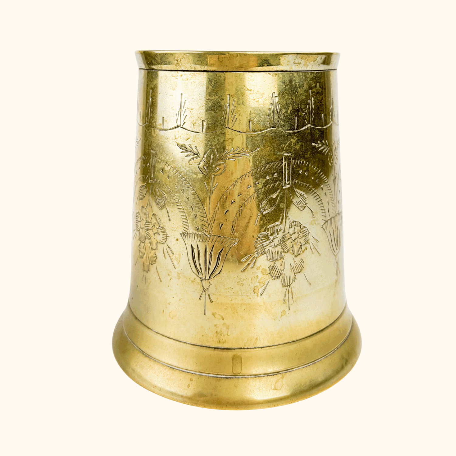 Vintage Brass Etched Tankard Mug - - Decoration