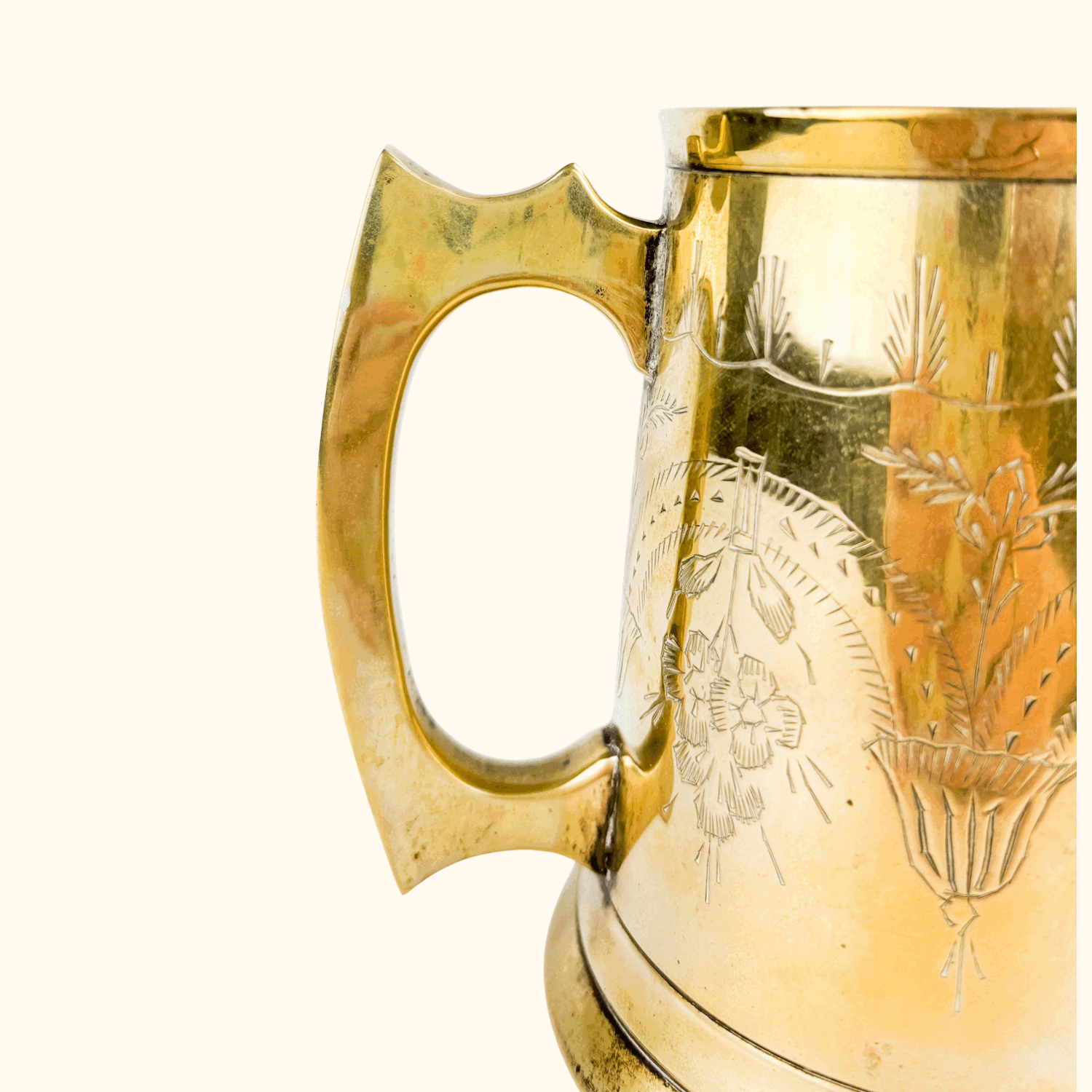 Vintage Brass Etched Tankard Mug - - Decoration