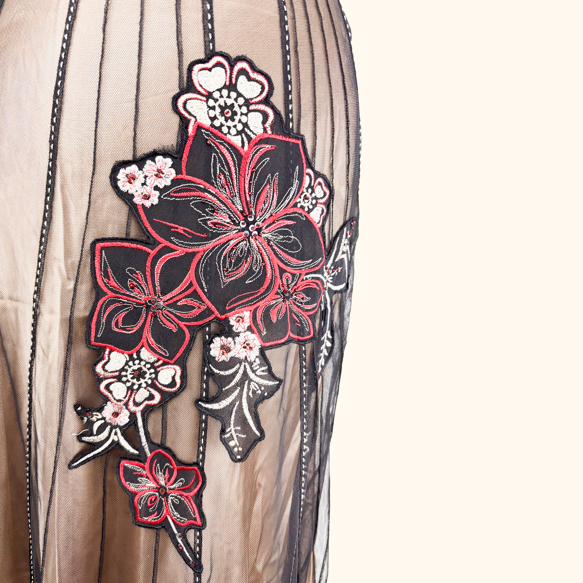 Coast Floral Embroidered Black Mesh Midi Skirt - Size 12 Coast