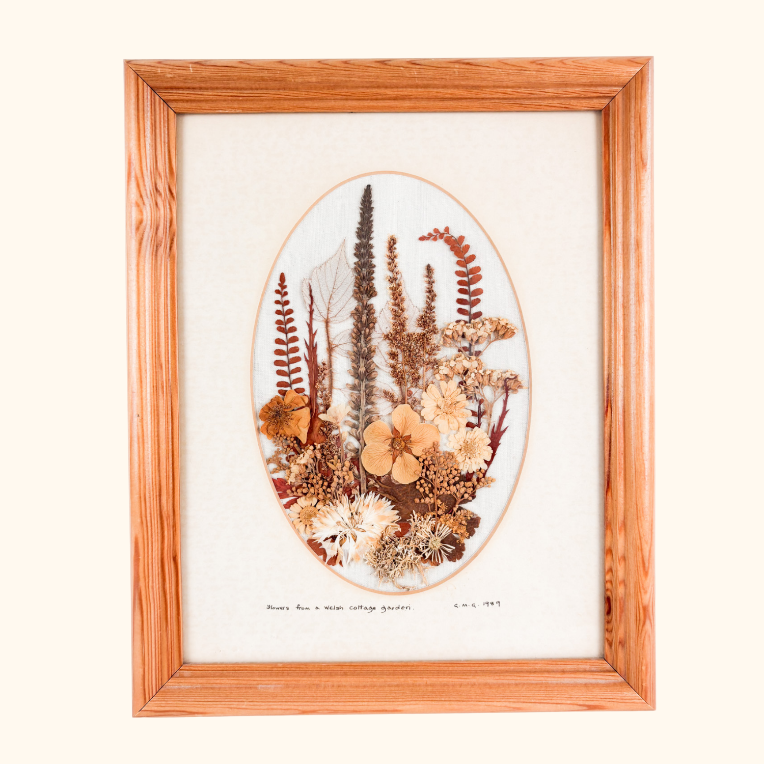 Vintage Welsh Pressed Flowers Wooden Frame Sunshine Thrift