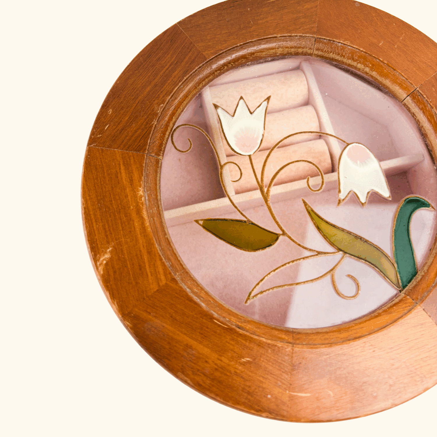 Vintage Wooden Octagon Stained Glass Jewellery Box Sunshine Thrift