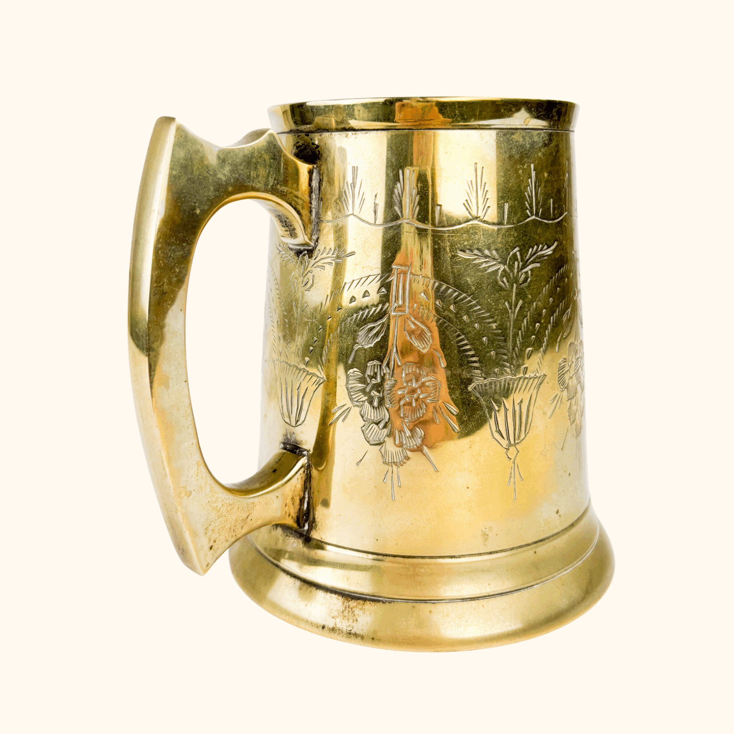 Vintage Brass Etched Tankard Mug - - Decoration