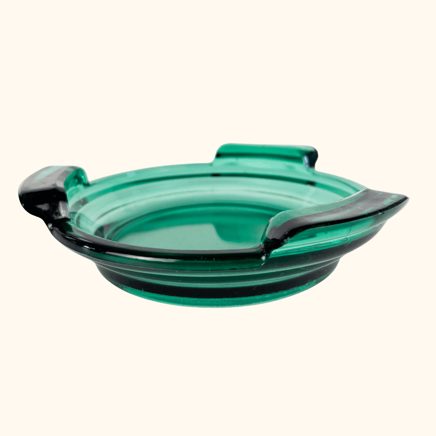 Mid Century Jade Green Glass Ashtray Sunshine Thrift