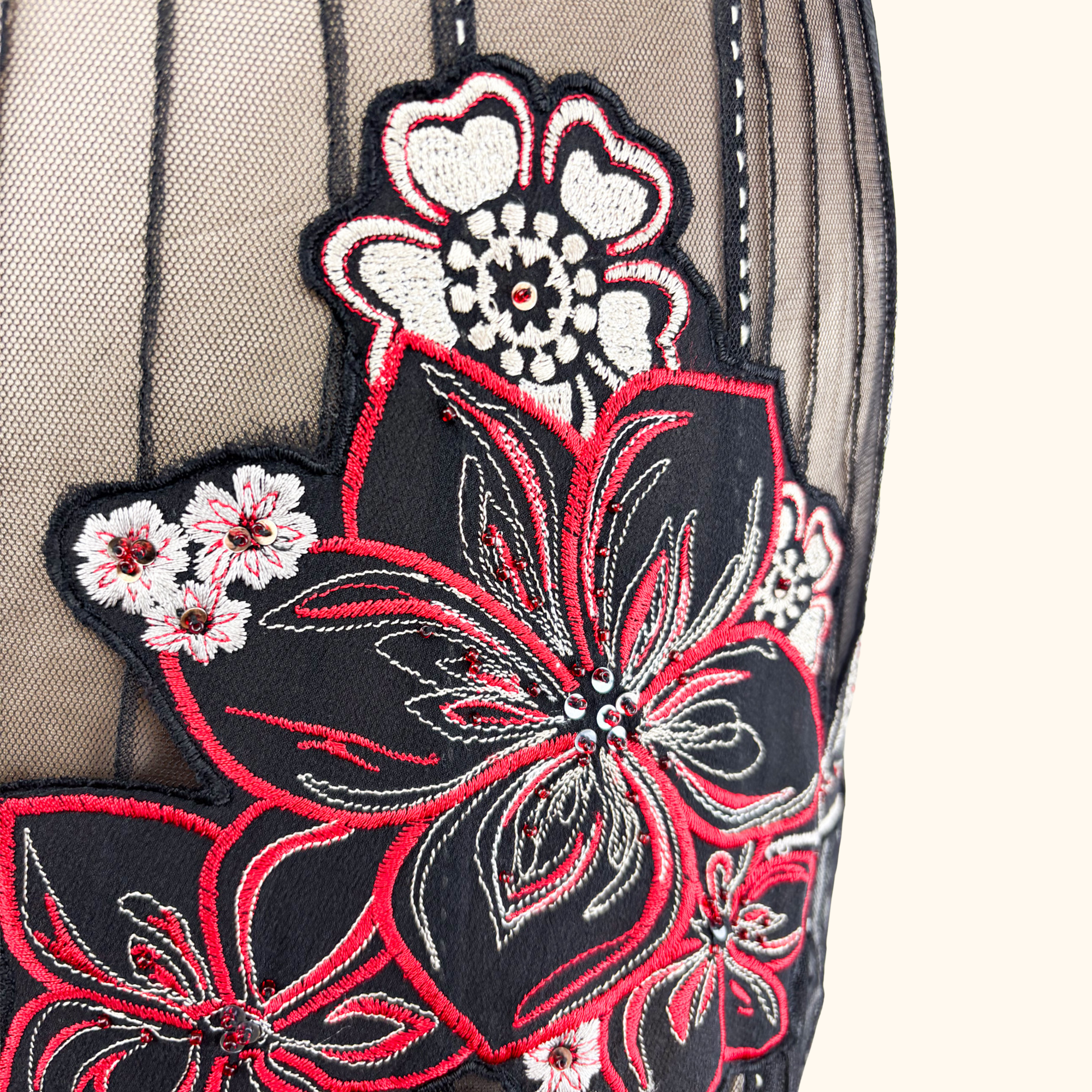 Coast Floral Embroidered Black Mesh Midi Skirt - Size 12 Coast