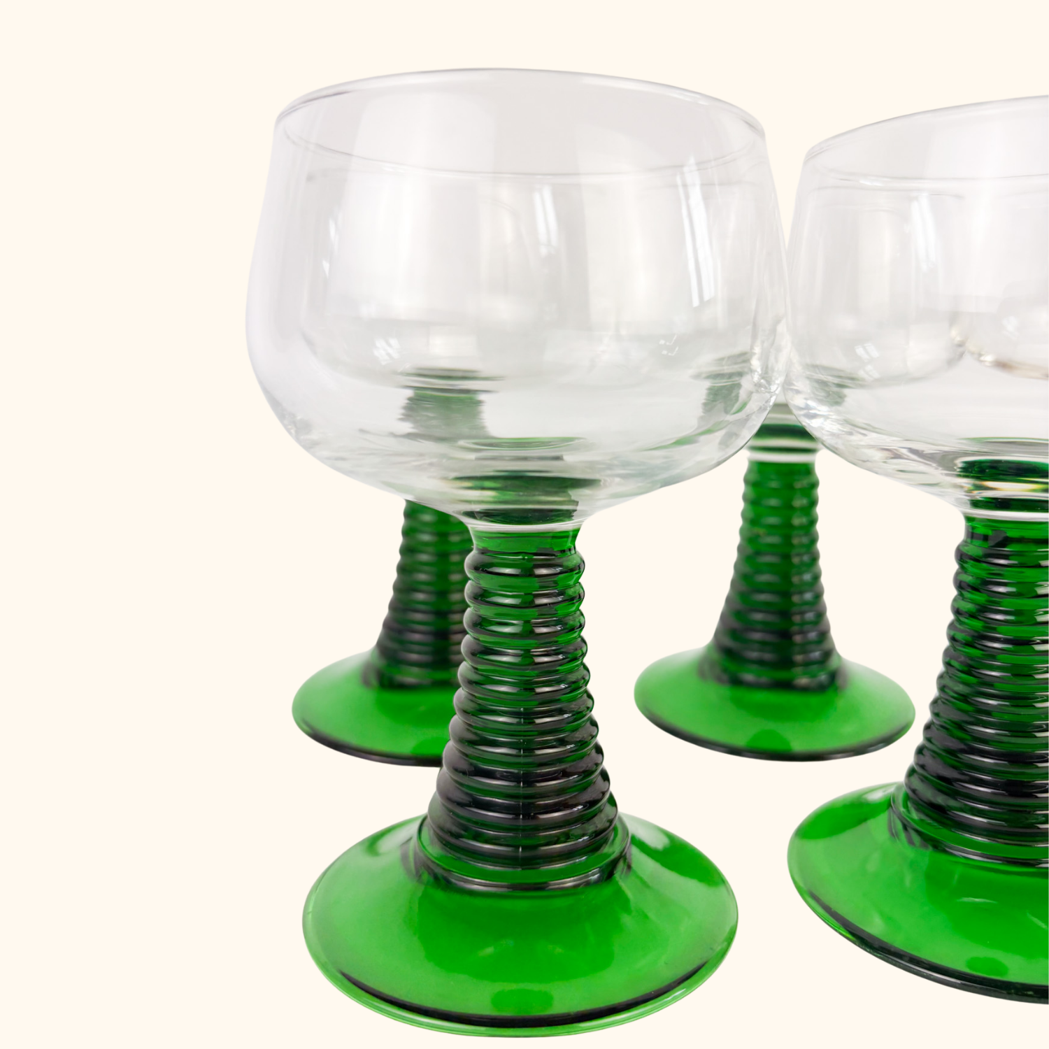 Vintage Luminarc French Green Ribbed Goblet Glasses - Set of 6 - - Glassware