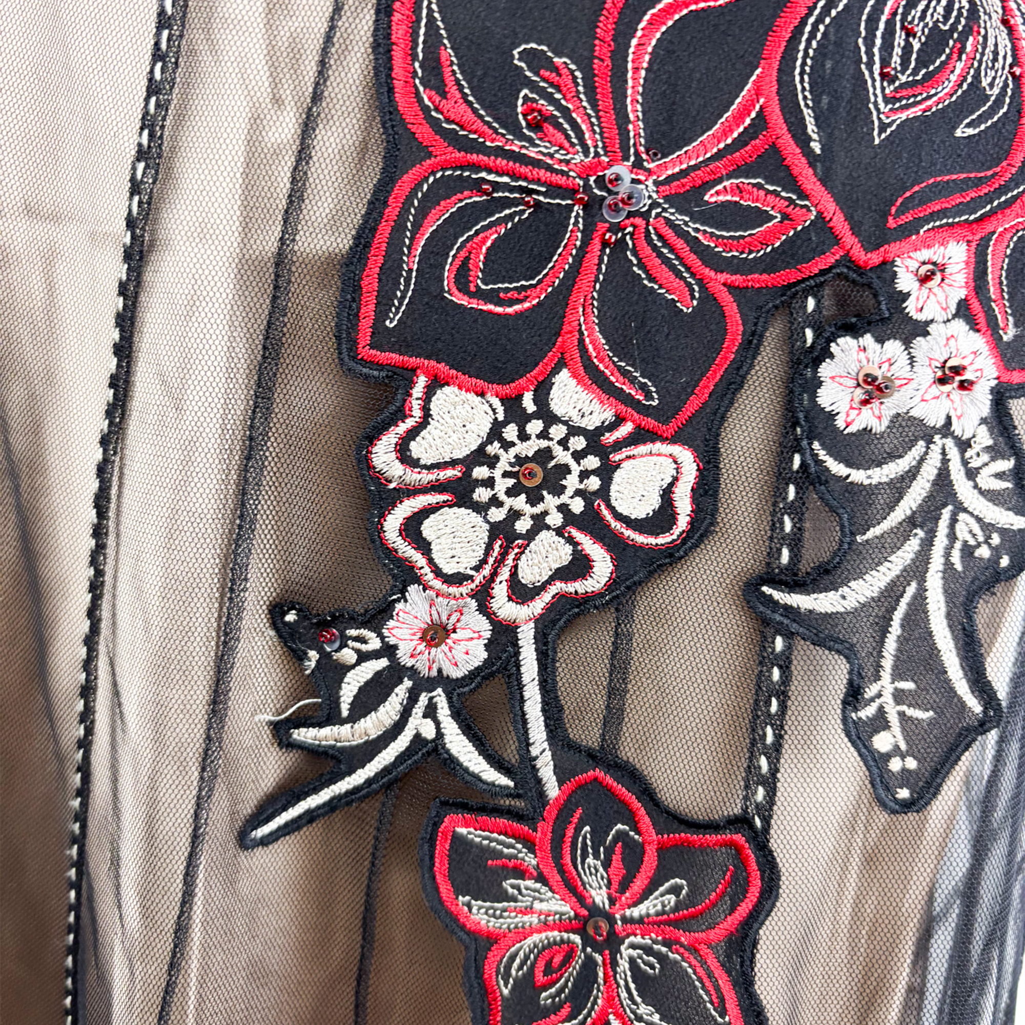 Coast Floral Embroidered Black Mesh Midi Skirt - Size 12 Coast