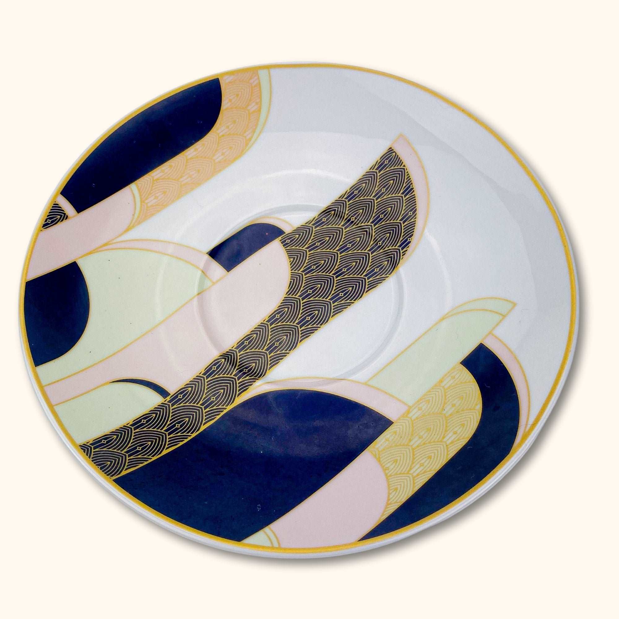 Gold and Pink Art Deco Tea for One Teapot Cup and Saucer - - Dishware