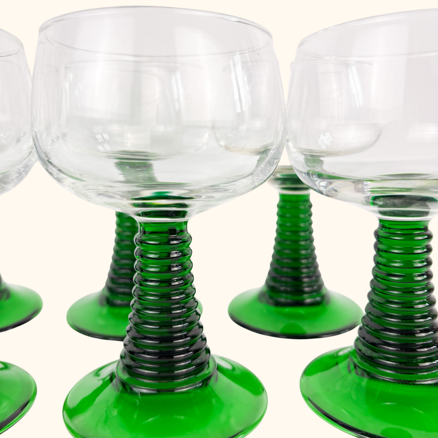 Vintage Luminarc French Green Ribbed Goblet Glasses - Set of 6 - - Glassware
