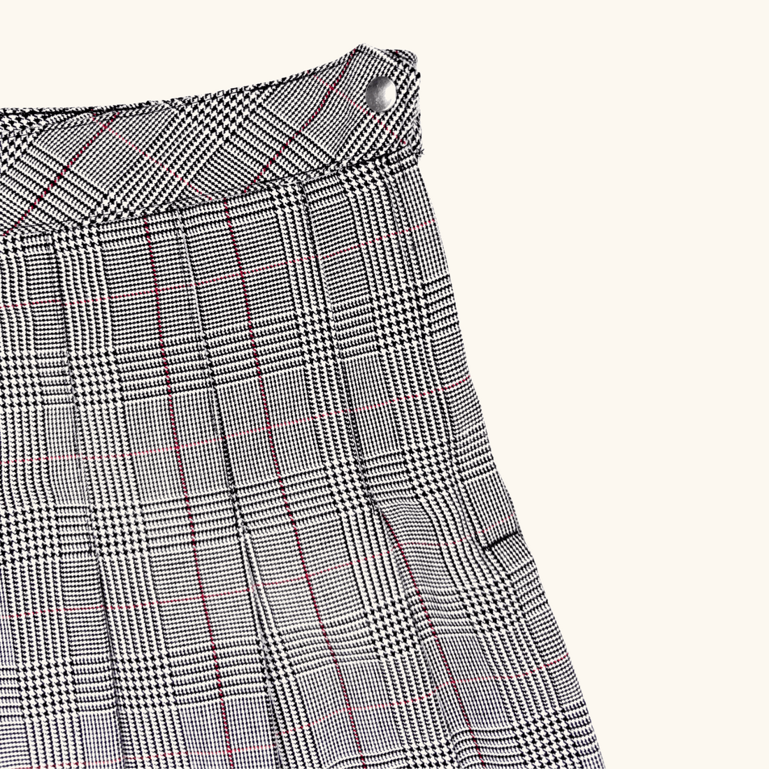 H&M Grey Check Plaid Pleated Mini Skirt - Size 10 H&M