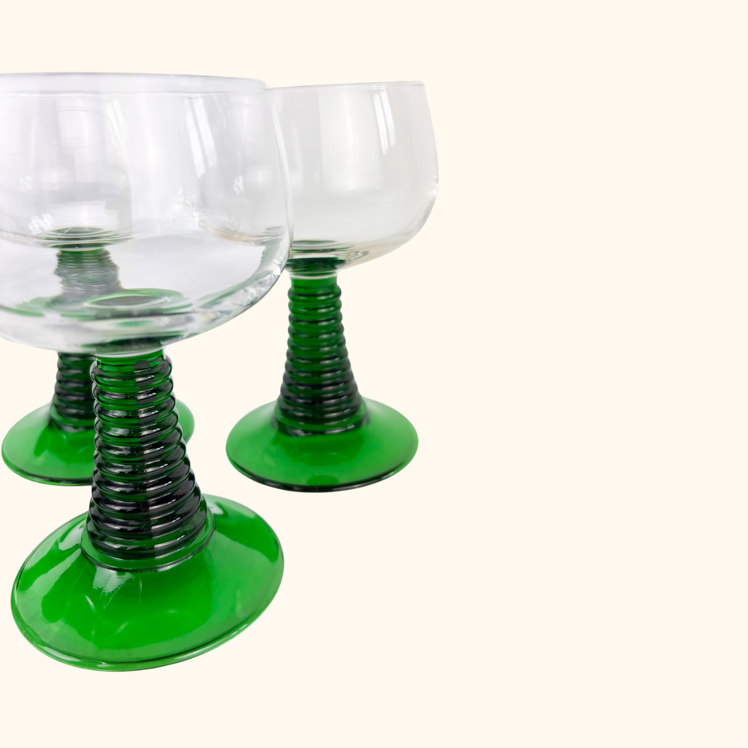 Vintage Luminarc French Green Ribbed Goblet Glasses - Set of 6 - - Glassware