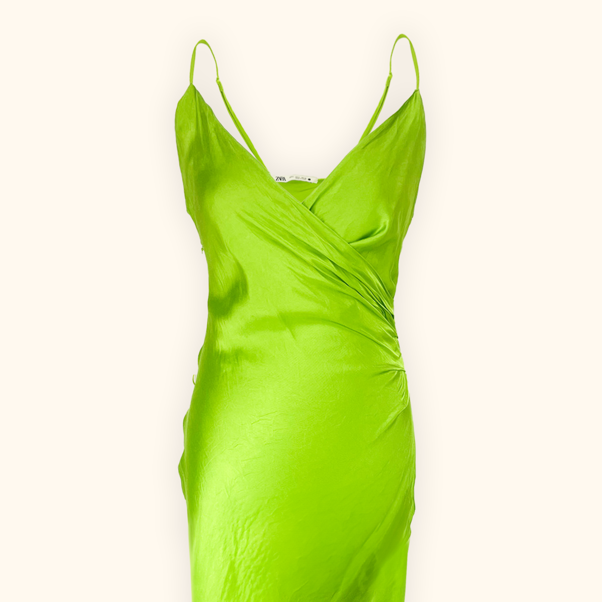 Zara Neon Lime Green Cami Satin Midi Dress - Size Small Zara