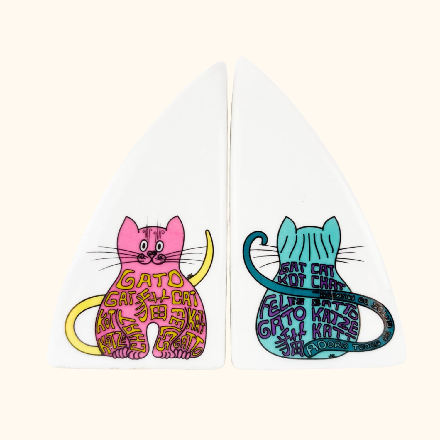 Pink and Blue Cat Salt and Pepper Shaker Set Sunshine Thrift