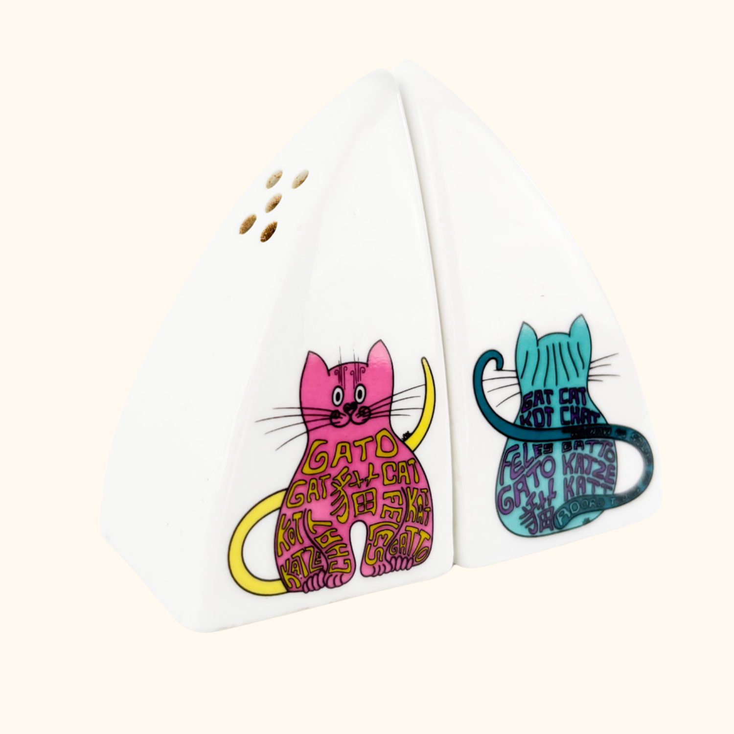 Pink and Blue Cat Salt and Pepper Shaker Set Sunshine Thrift