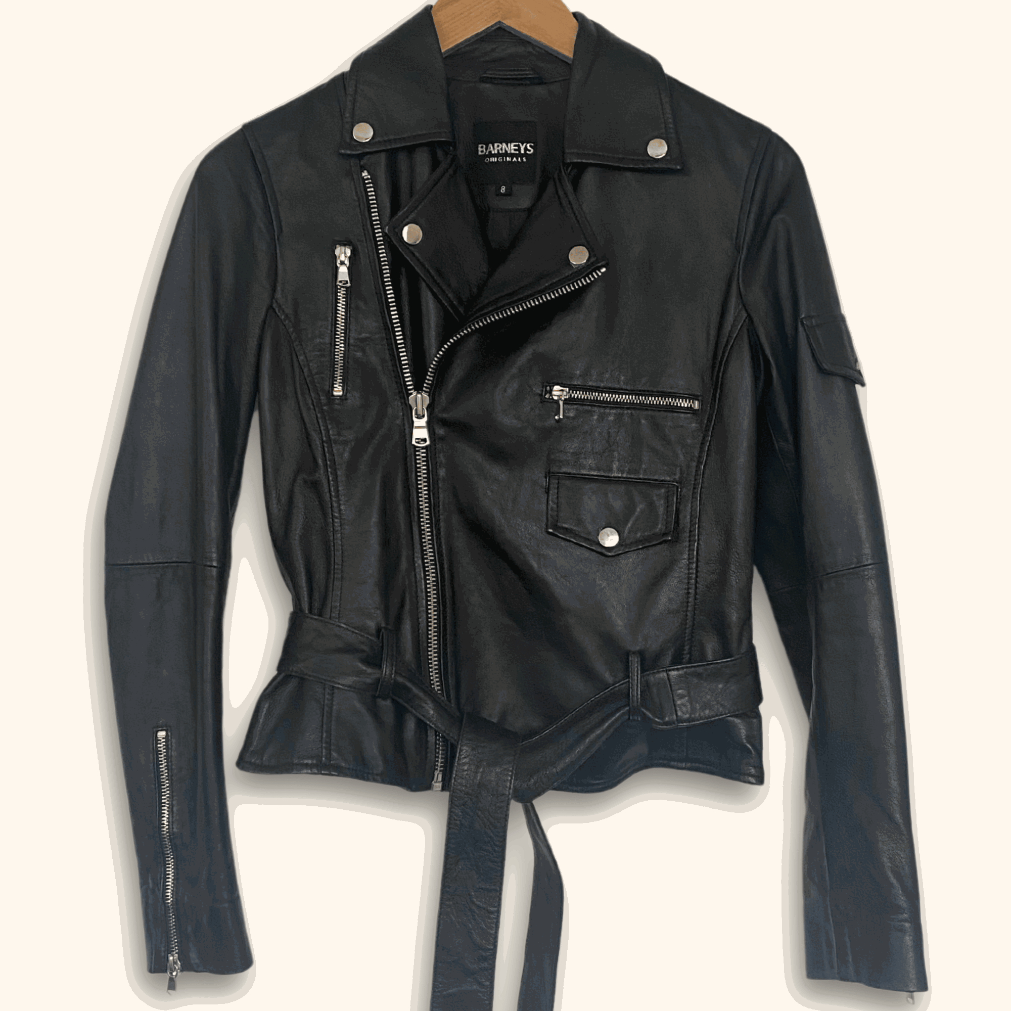 Barney's Original Vintage Leather Jacket Black - Size 8