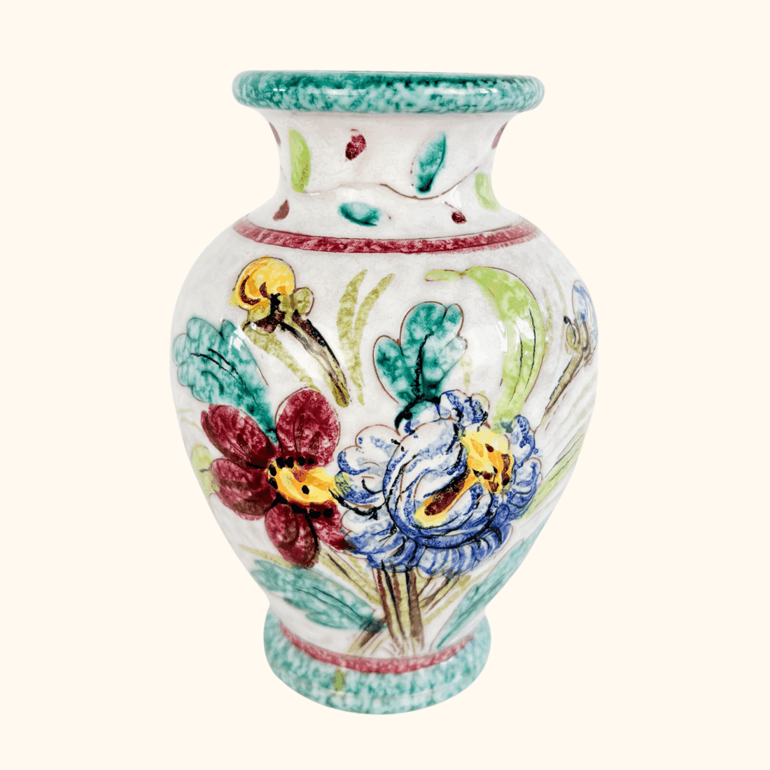 Small Vintage Italian Floral Vase Ceramic Majolica Vase Sunshine Thrift