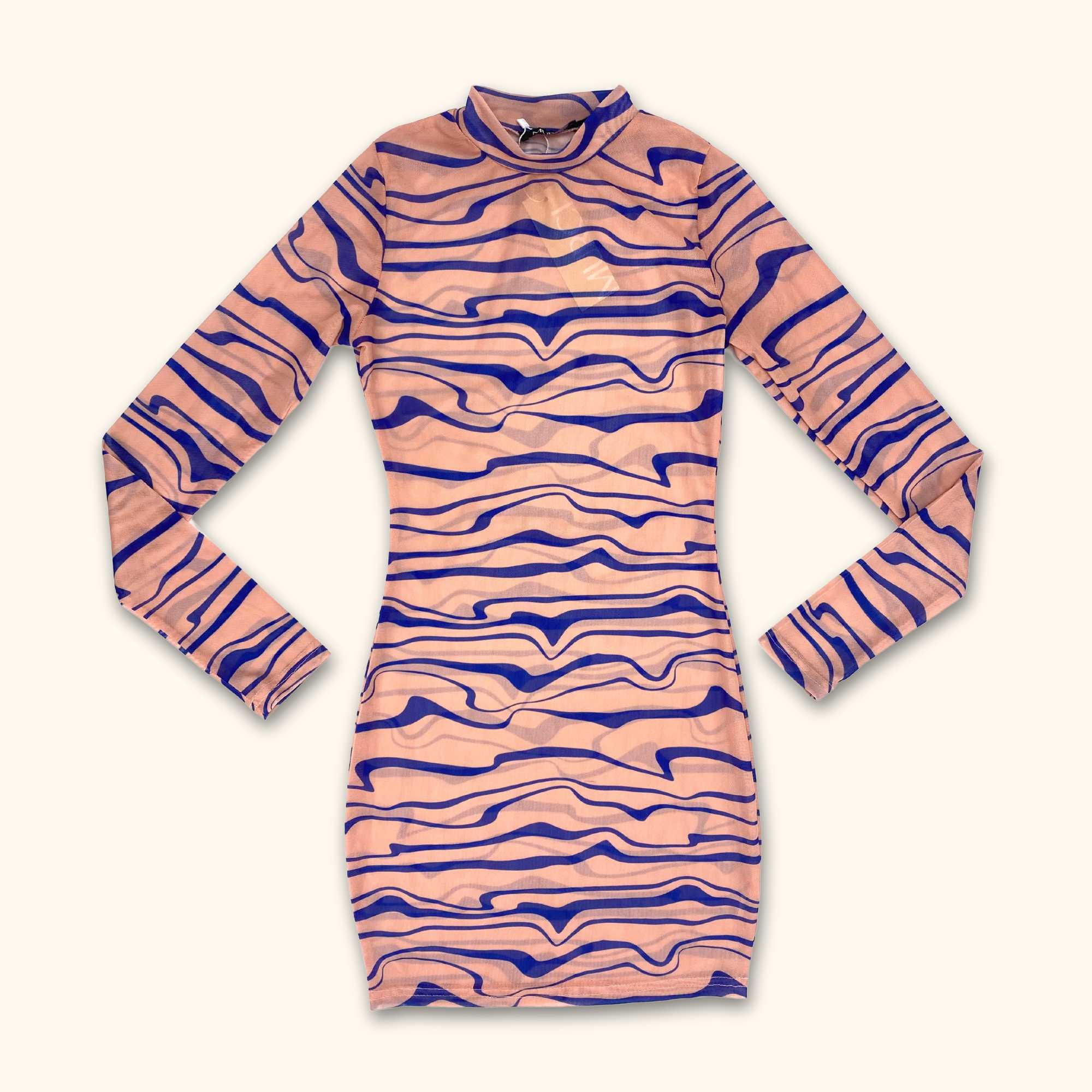 Murci Pink and Blue Bodycon Mesh Dress - Size 8 - - Dresses