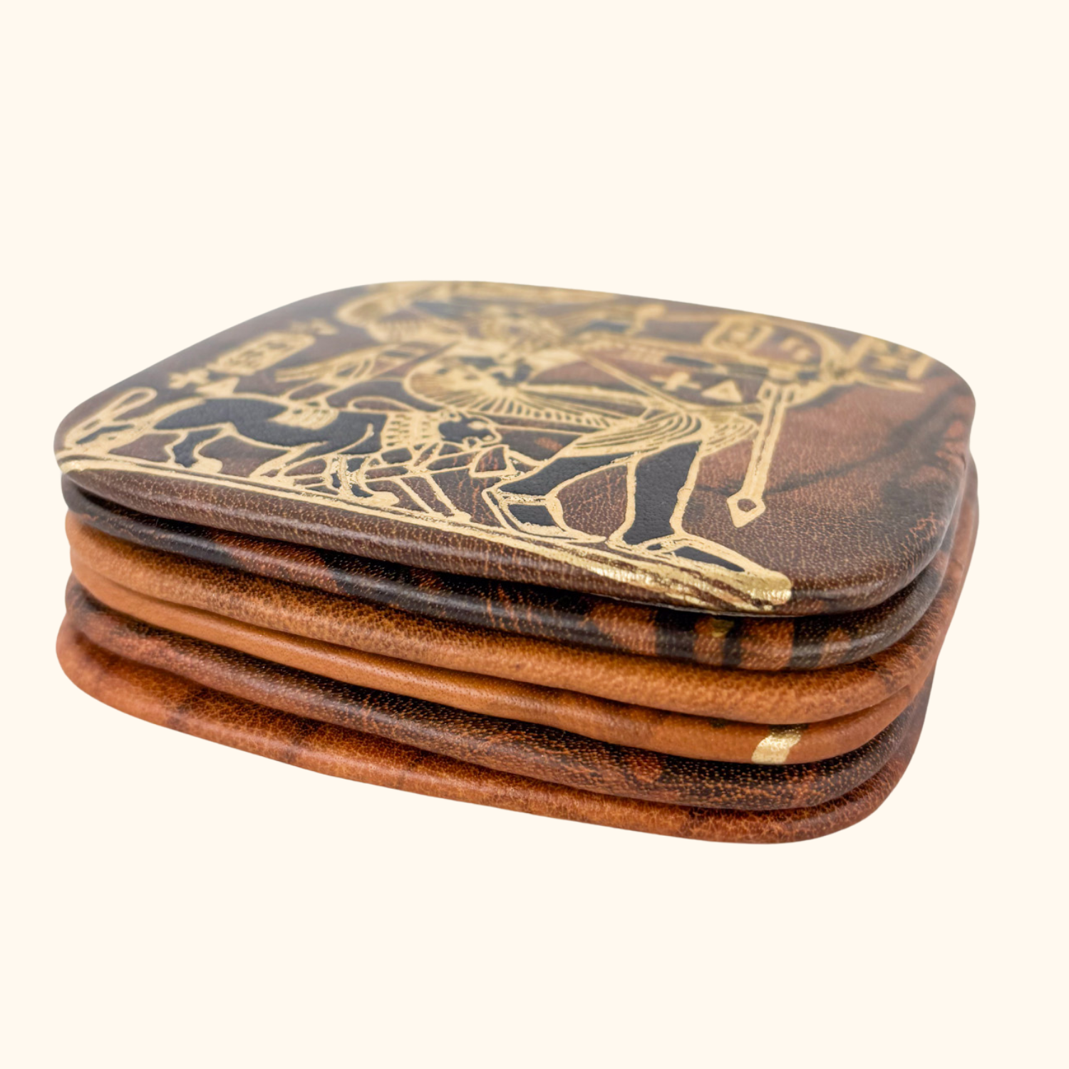 Vintage 1960s Egyptian Brown Leather Coasters - Set of 6 Sunshine Thrift