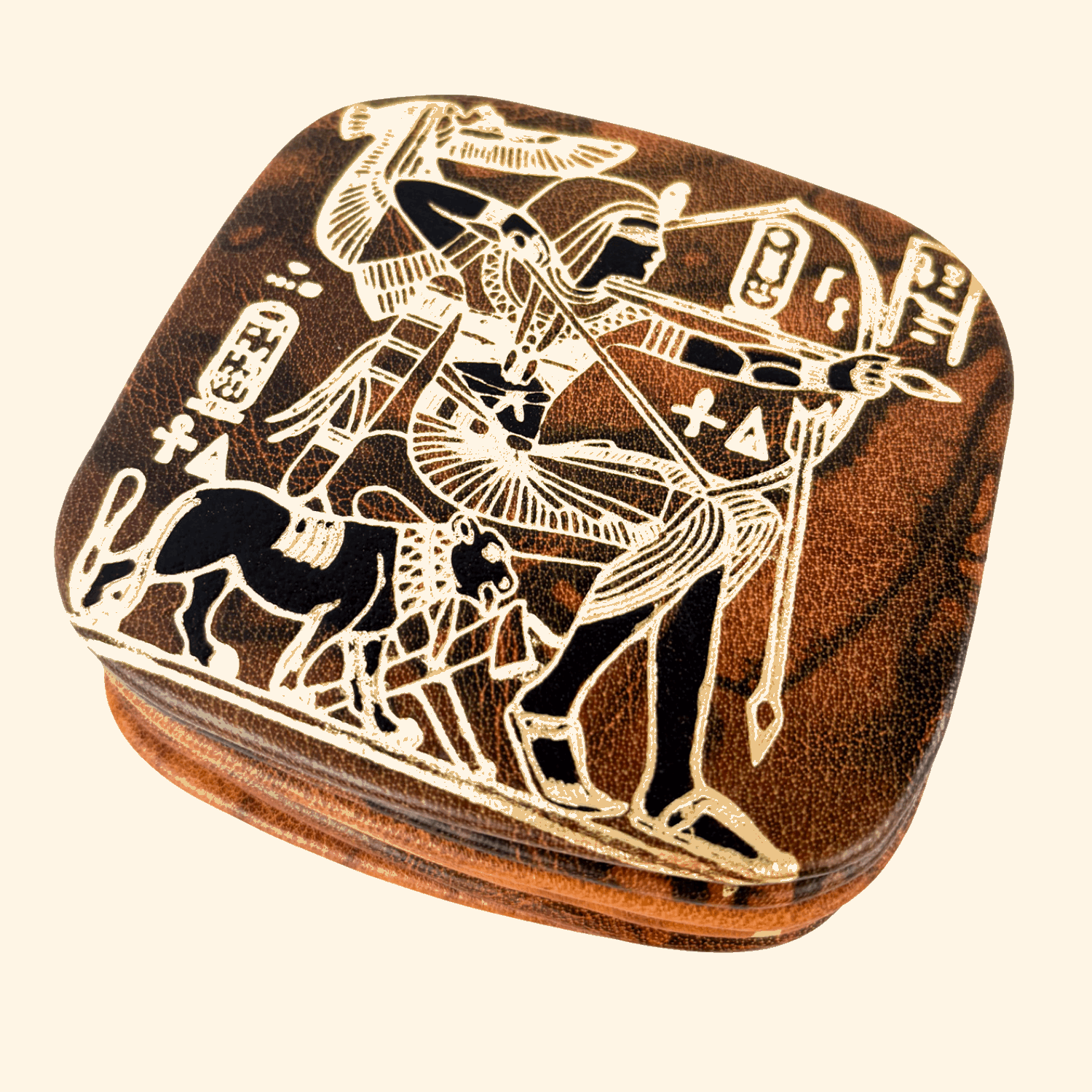 Vintage 1960s Egyptian Brown Leather Coasters - Set of 6 Sunshine Thrift