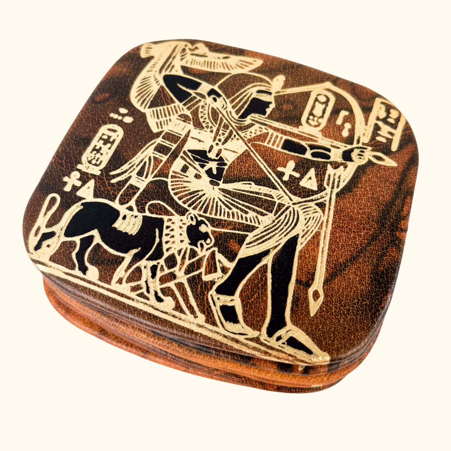 Vintage 1960s Egyptian Brown Leather Coasters - Set of 6 Sunshine Thrift