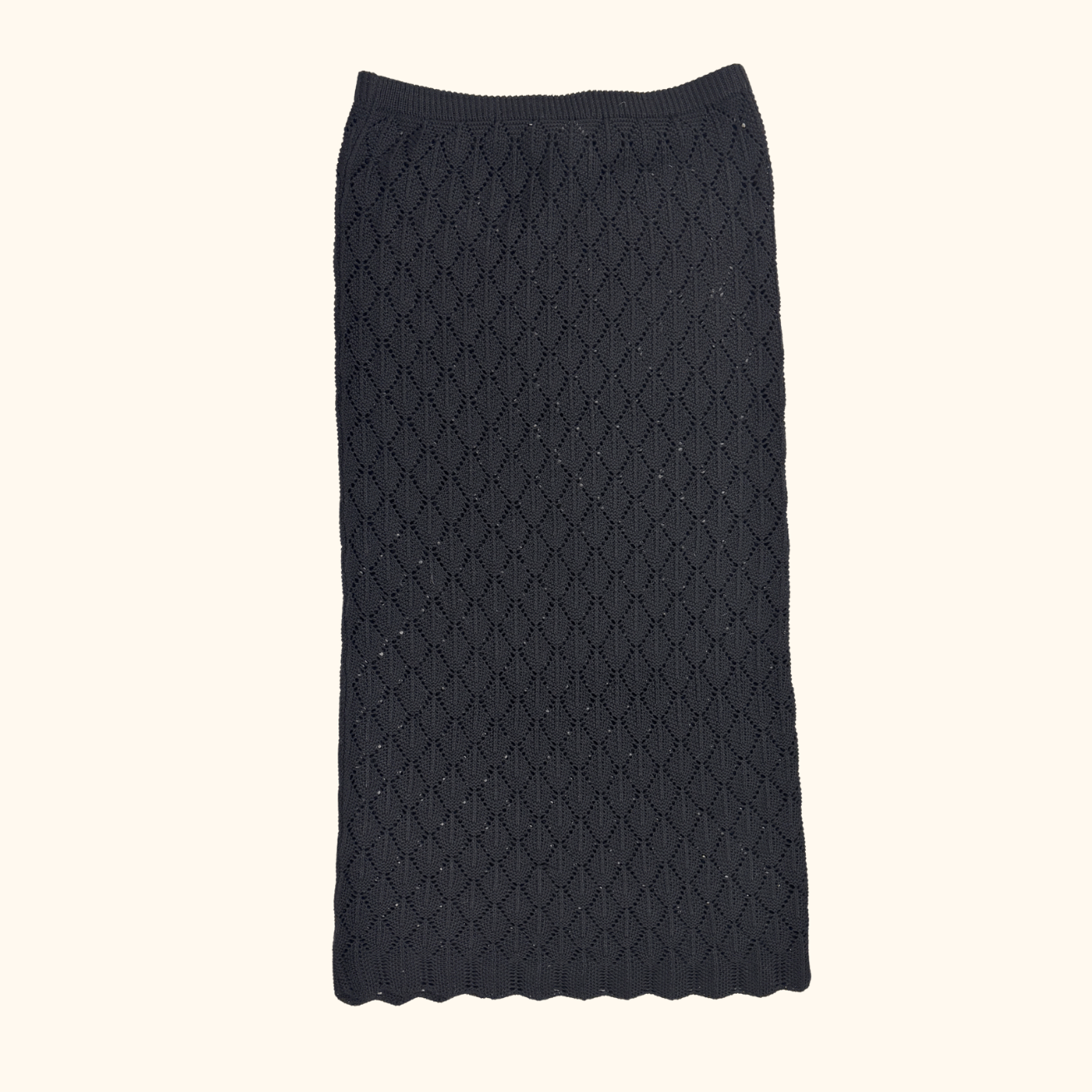 Black Crochet Scallop Maxi Skirt - Size Medium Sunshine Thrift
