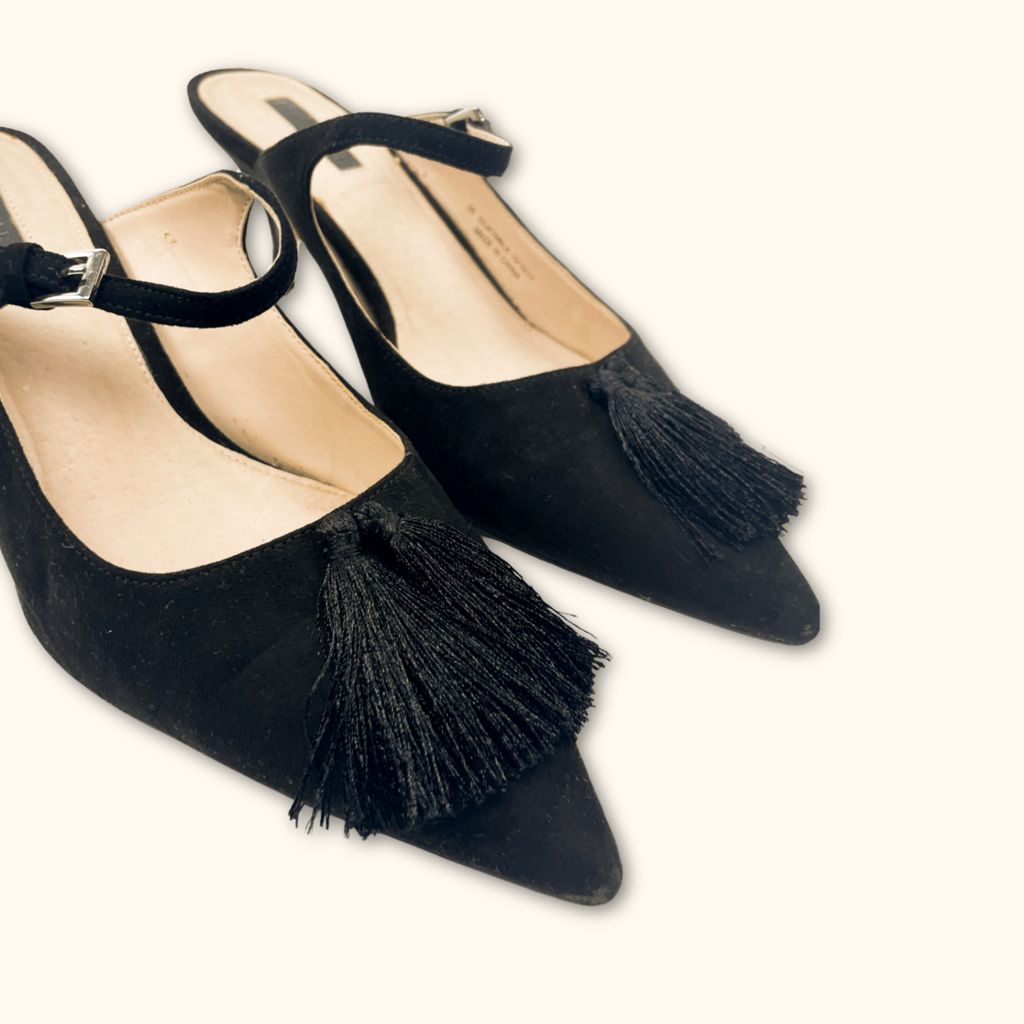 Topshop Black Tassel Heels - Size 6 Topshop