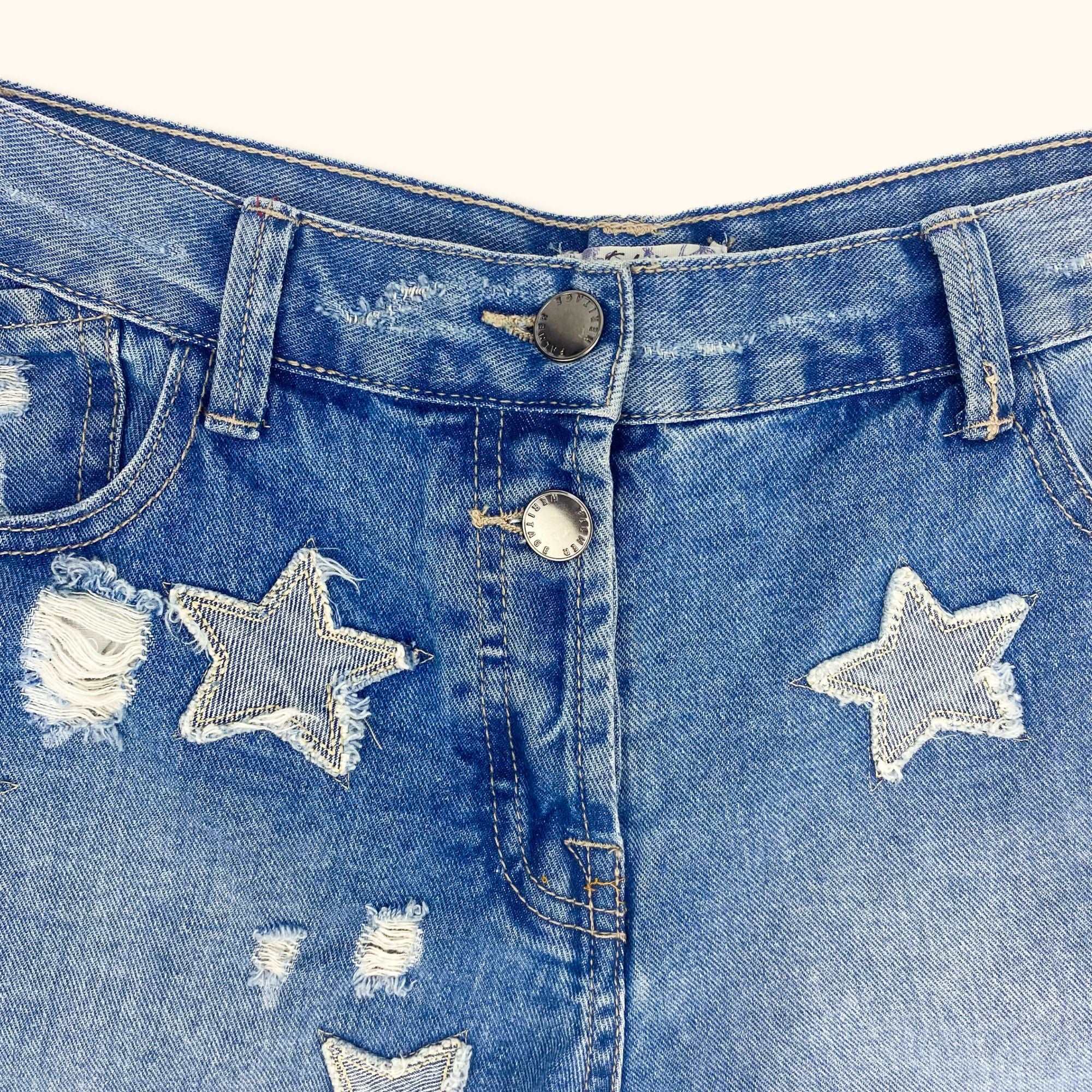 Blue High Waist Denim Shorts with Stars - Size 12 -  - Shorts