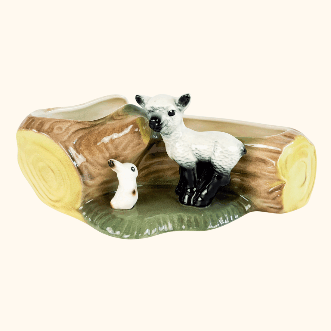 Hornsea Fauna Rabbit & Lamb Log Posy Planter Hornsea