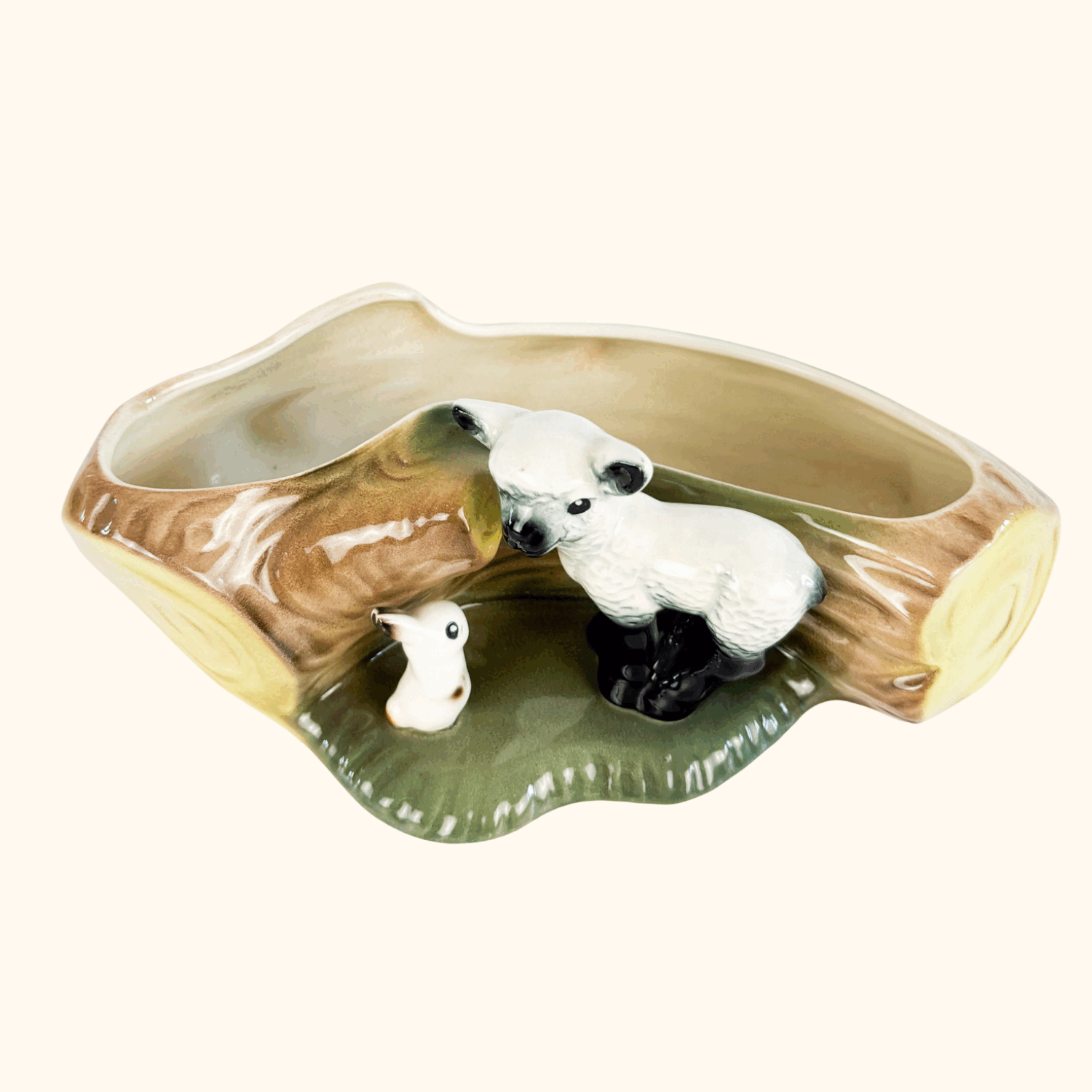 Hornsea Fauna Rabbit & Lamb Log Posy Planter Hornsea