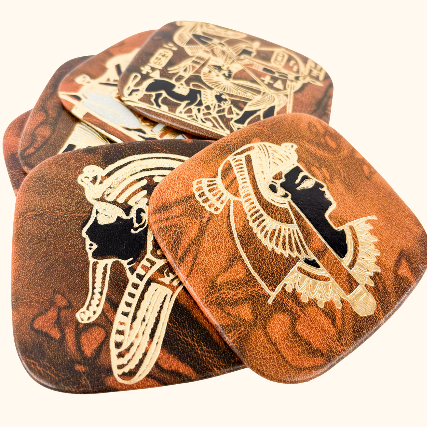 Vintage 1960s Egyptian Brown Leather Coasters - Set of 6 Sunshine Thrift