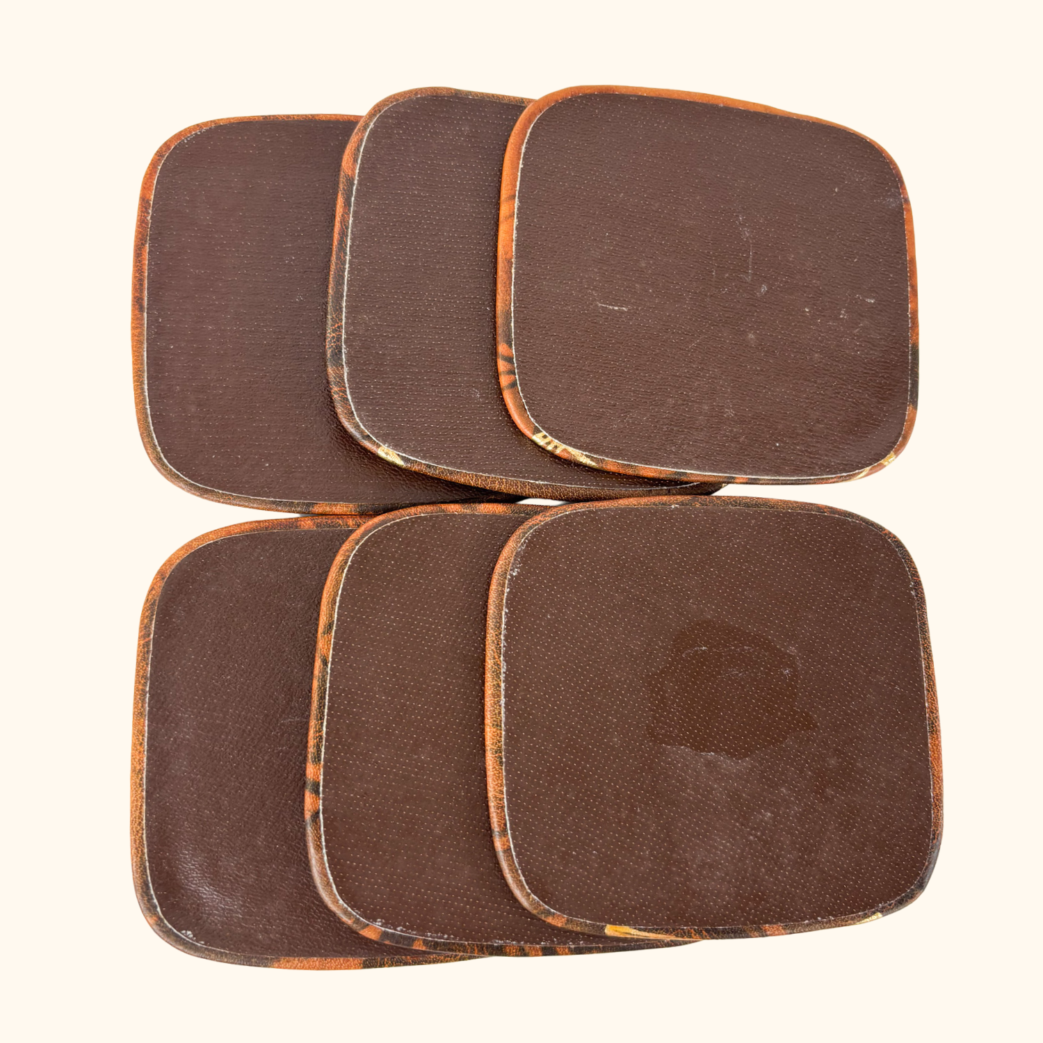 Vintage 1960s Egyptian Brown Leather Coasters - Set of 6 Sunshine Thrift