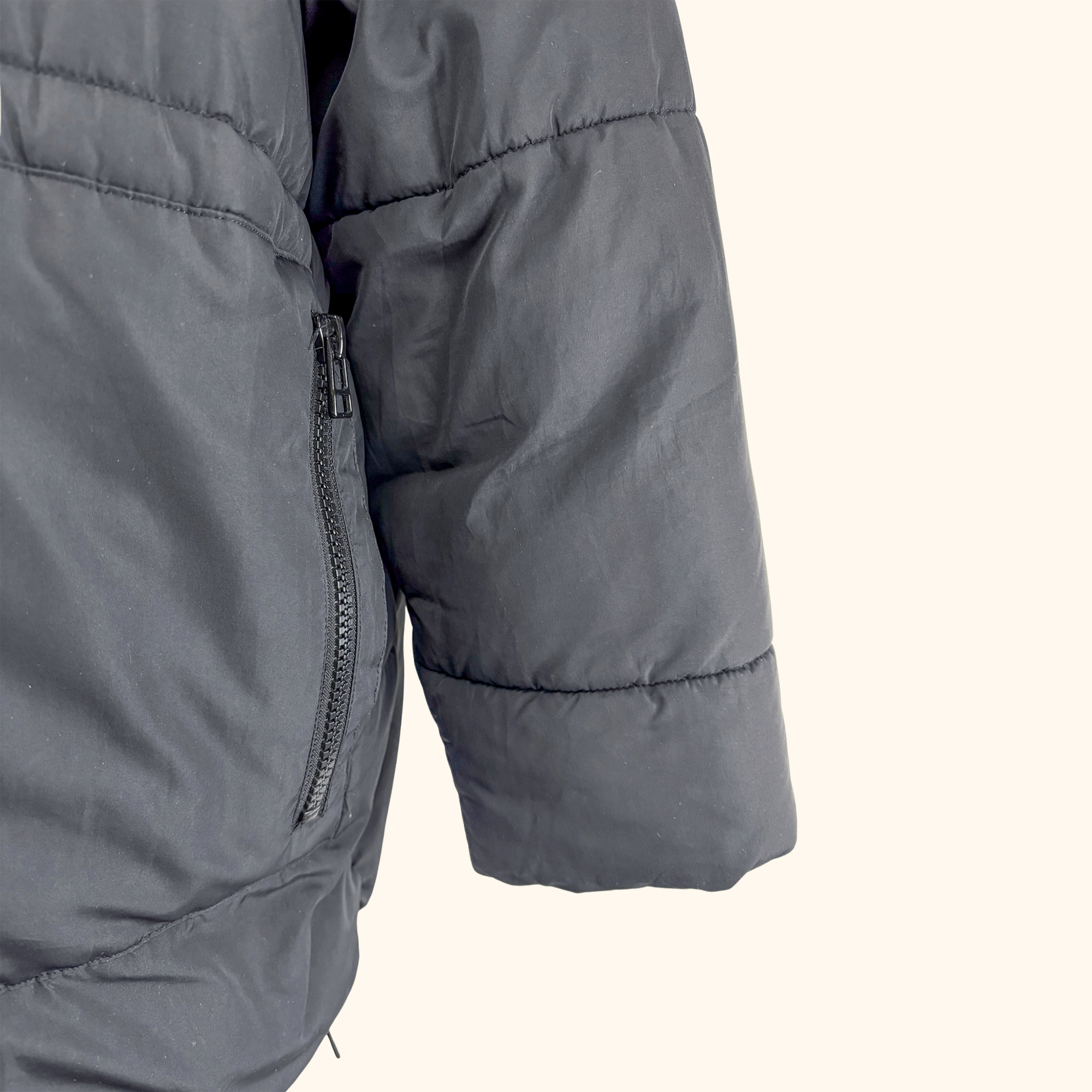 Monki Black Padded Hooded Puffer Coat - Size Medium