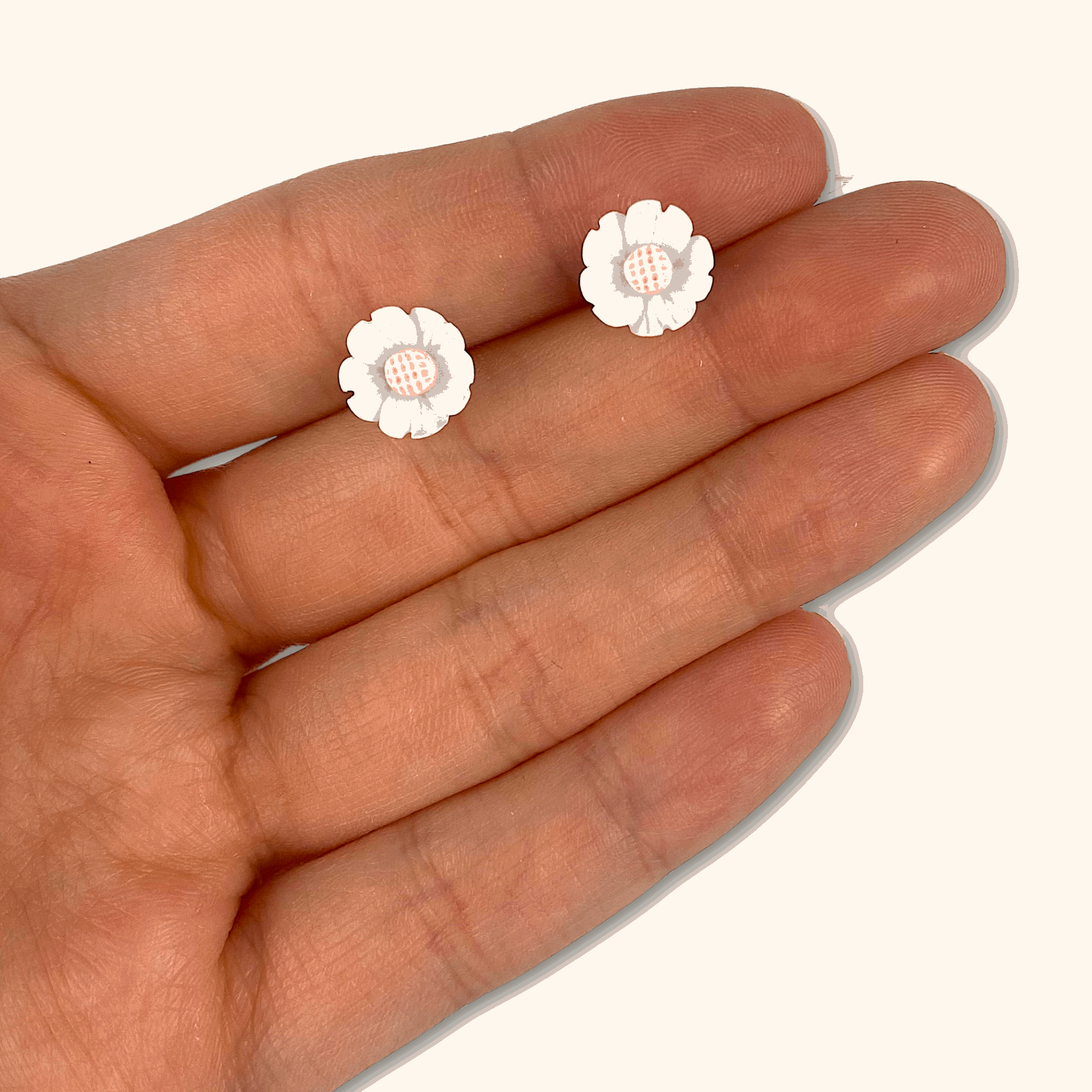 Pink and White Flower Stud Earrings - - Jewellery