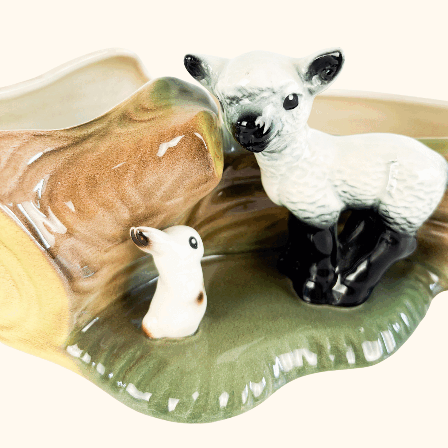Hornsea Fauna Rabbit & Lamb Log Posy Planter Hornsea