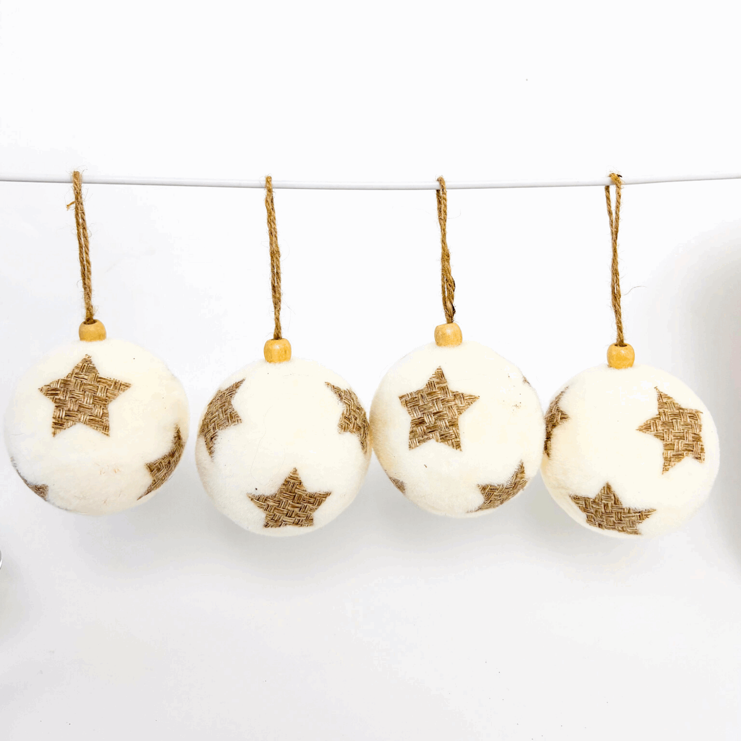 Large Snowy Neutral Baubles Mixed Set of 7 Sunshine Thrift