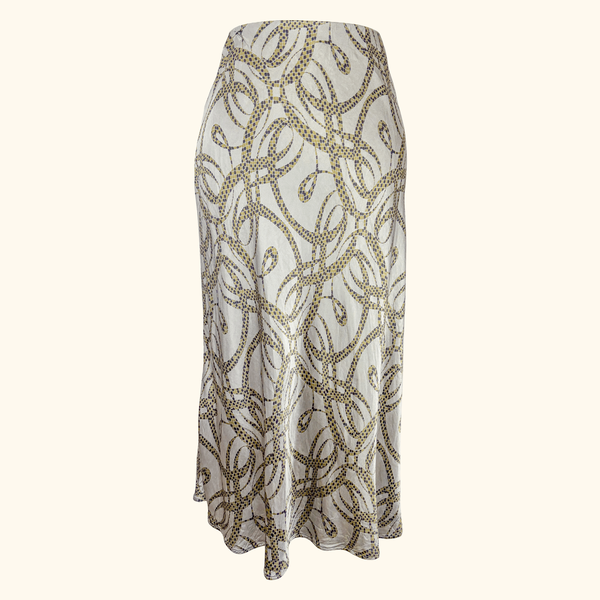Richard Allen x H&M Khaki Patterned Satin Midi Skirt - Size 16