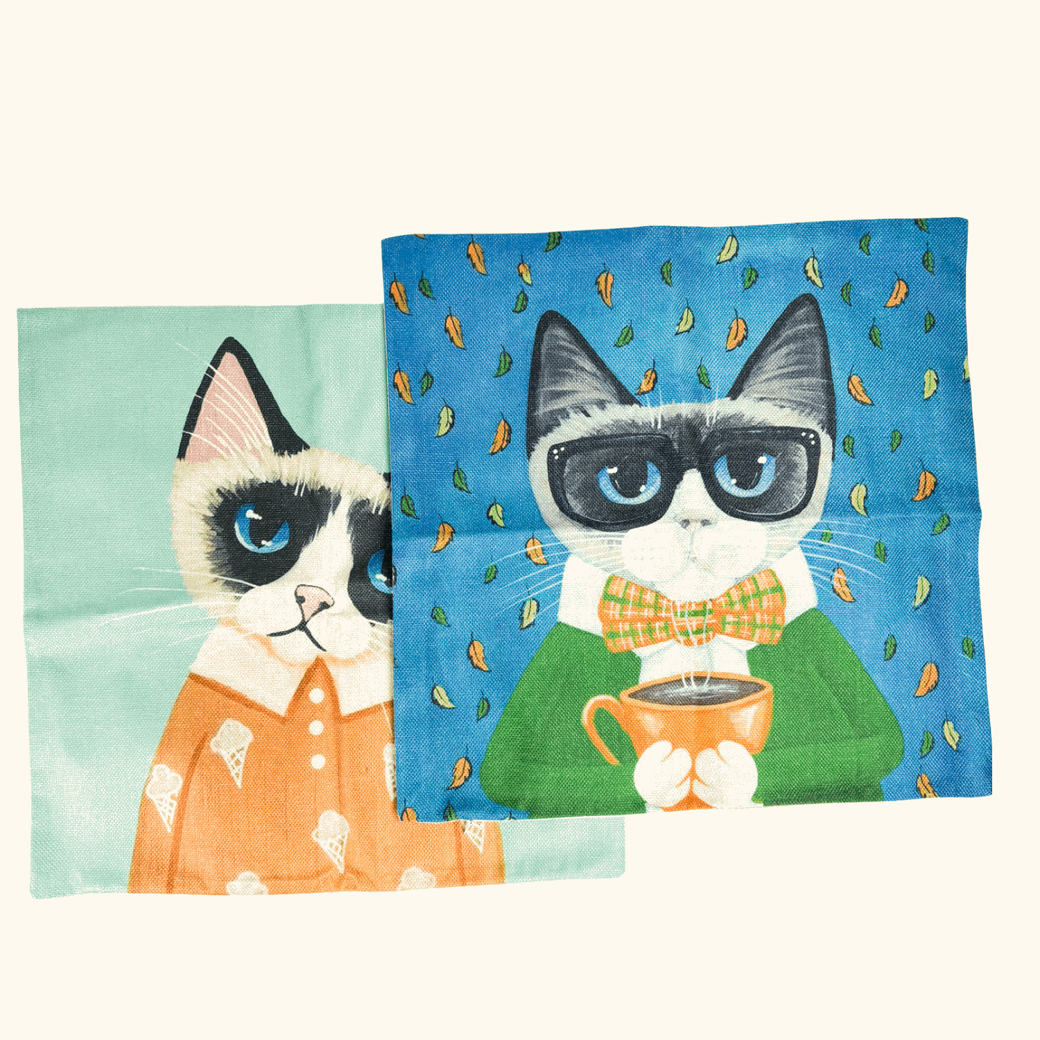 Novelty Cartoon Cat Square Cushion Covers 45cm x 45cm Sunshine Thrift